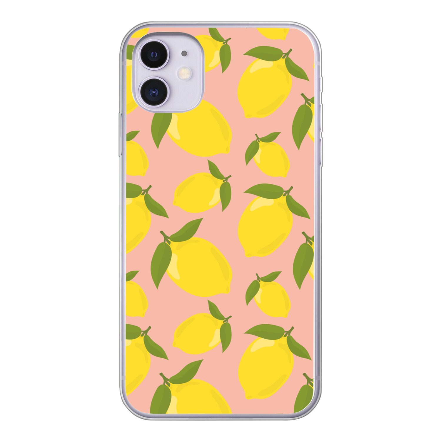 MuchoWow Handyhülle für Apple iPhone 11 Zitronen - Gelb - Rosa - Muster - Obst, Smartphone-Bumper, Print, Handy Schutzhülle Dünn