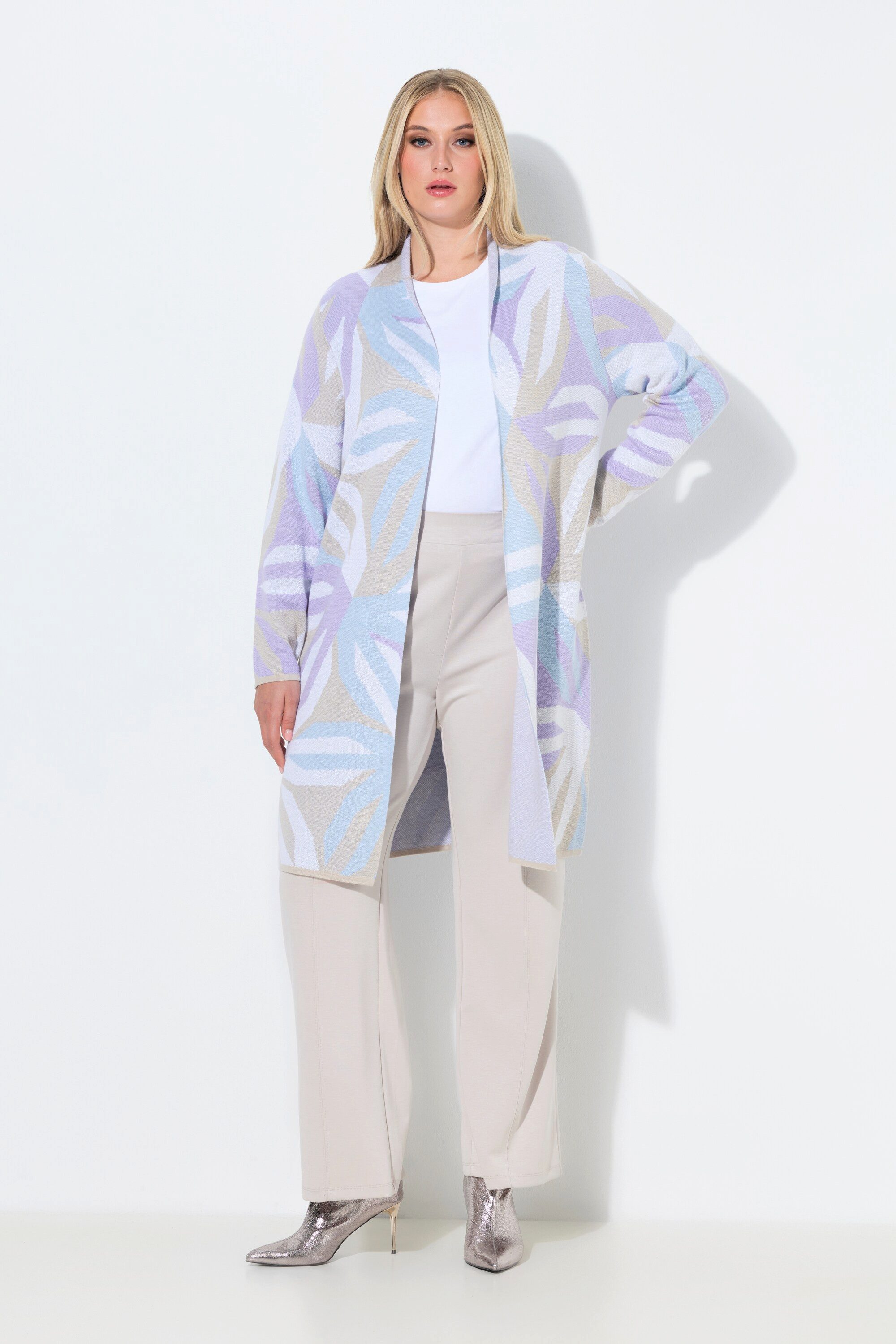 Ulla Popken Strickjacke Long-Strickjacke grafisches Muster Stehkragen