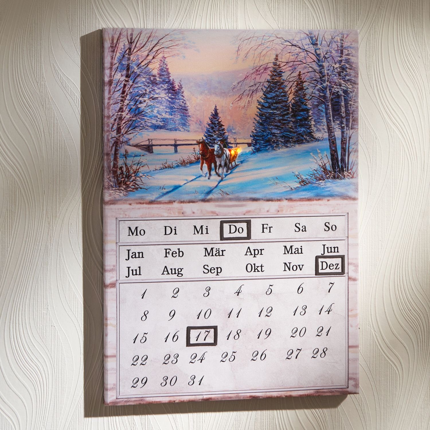 3PAGEN LED Dekoobjekt Ewiger LED-Kalender Winterlandschaft Dauerkalender Wandkalender 2024