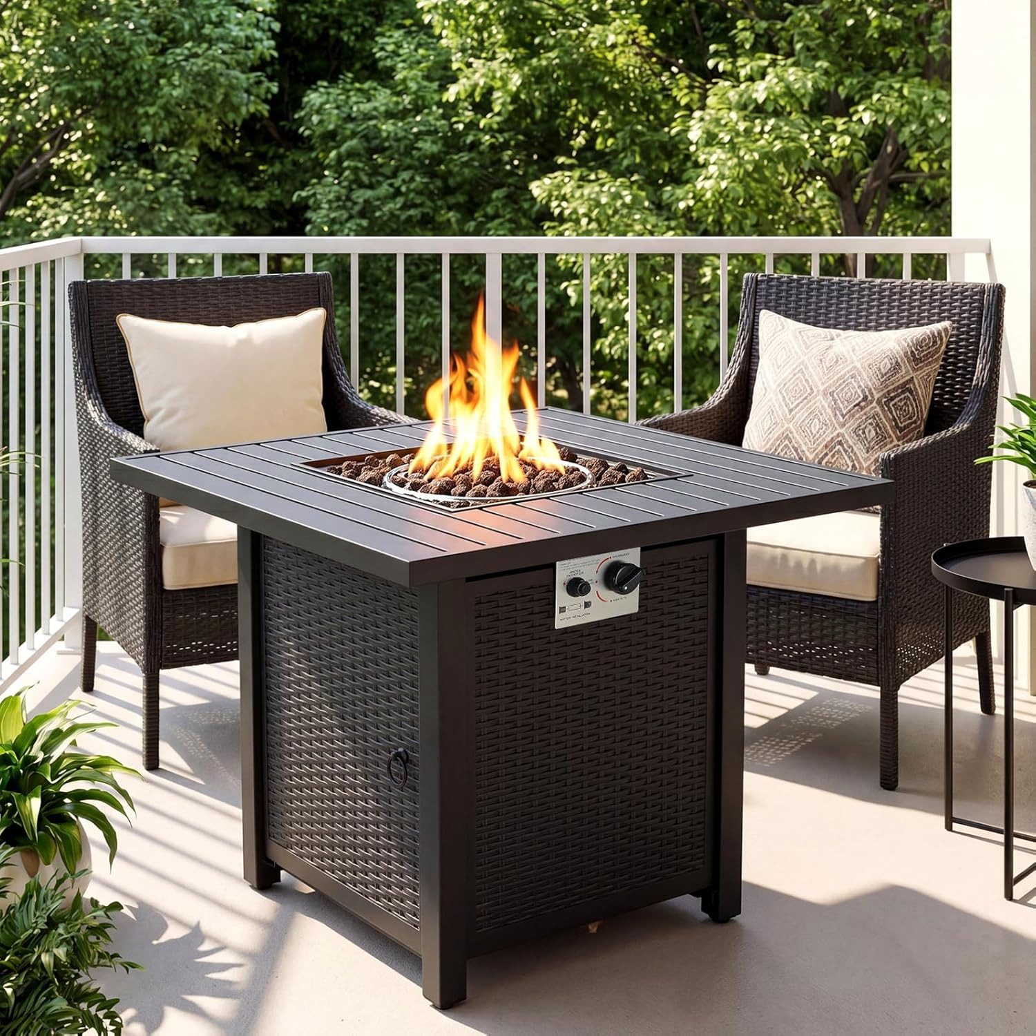 TLGREEN Feuerstelle Gas Feuertisch 28 Zoll / 30 Zoll Outdoor Gas Feuerstelle, (Terrasse Garten Heiztisch 14,5 kW Flüssiggas Gaskamin, mit Lavasteinen & Schutzhülle Witterungsbeständig)