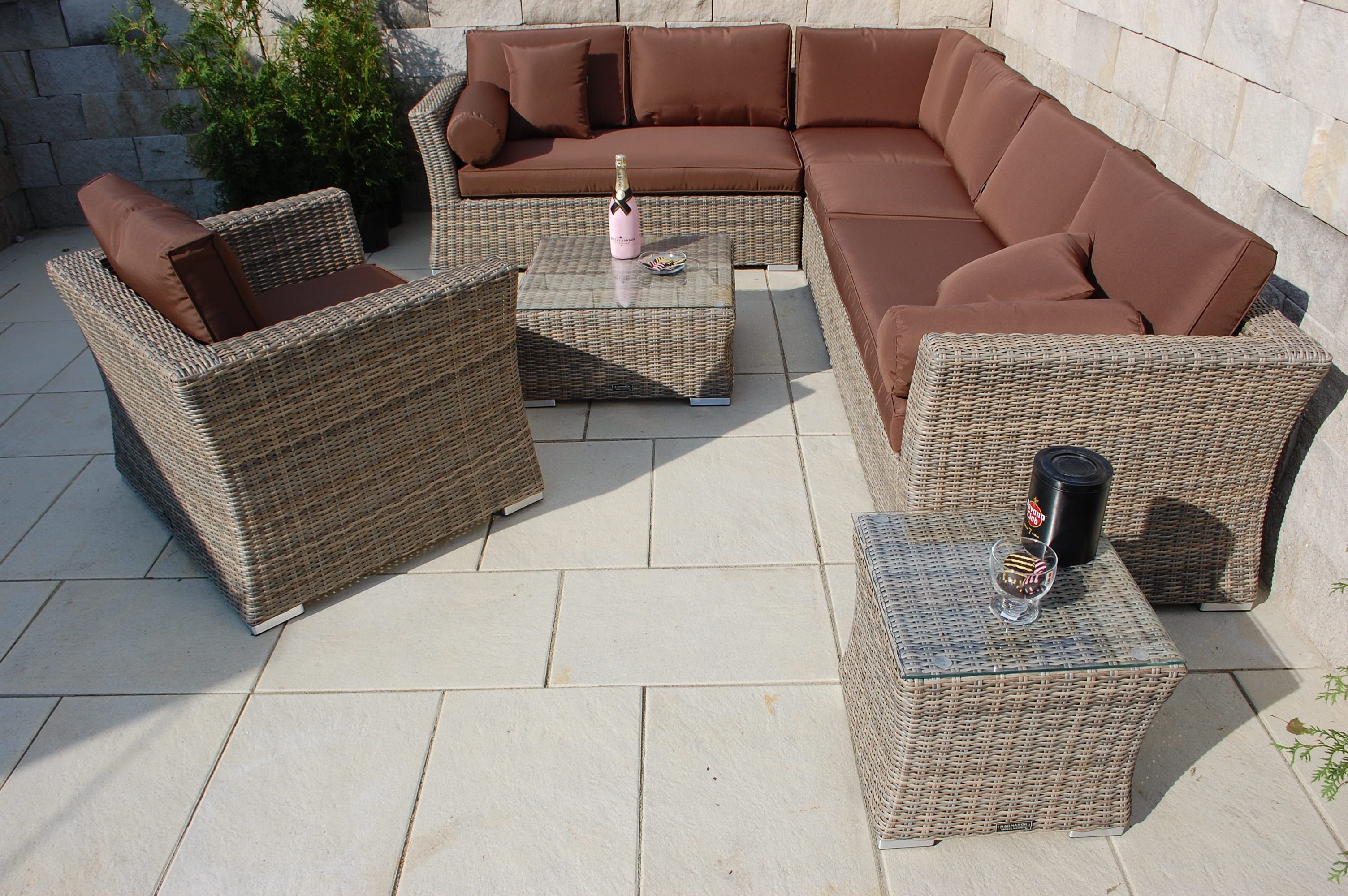 Ragnarök Möbel-Design Gartenlounge-Set Lounge Set Wotan, (Set, Ecksofa, Alu, Polyrattan), Ecksofa bestehend aus 4 einzelenen Elementen