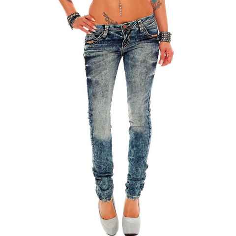 Cipo & Baxx Regular-fit-Jeans Low Waist Hose BA-WD222 Coole Waschung Verzierte Gesäßtaschen