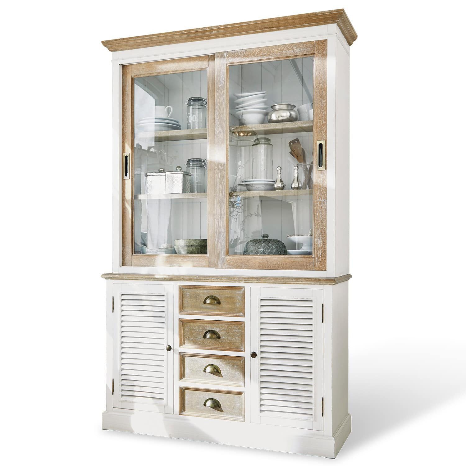 Küchenbuffet Schrank Moosehide antikweiß/braun