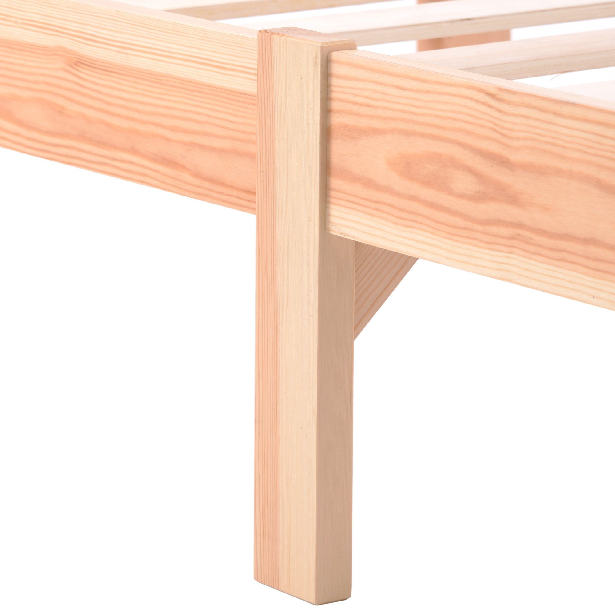 Futonbett (Doppelbett), Ehebett Massivholzbett mit Kopfteil und Lattenrost, 200x140cm