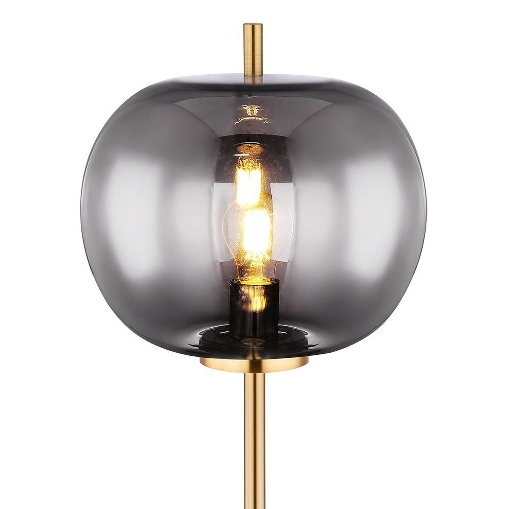 etc-shop Stehlampe, Leuchtmittel nicht inklusive, Standleuchte Rauch 160cm Trittschalter Messing Stehlampe Glas H
