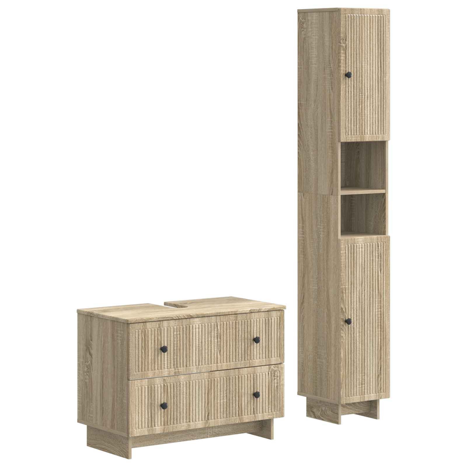 vidaXL Gartenlounge-Set 2-teiliges Badezimmer Schrank Set EDE Sonoma-Eiche