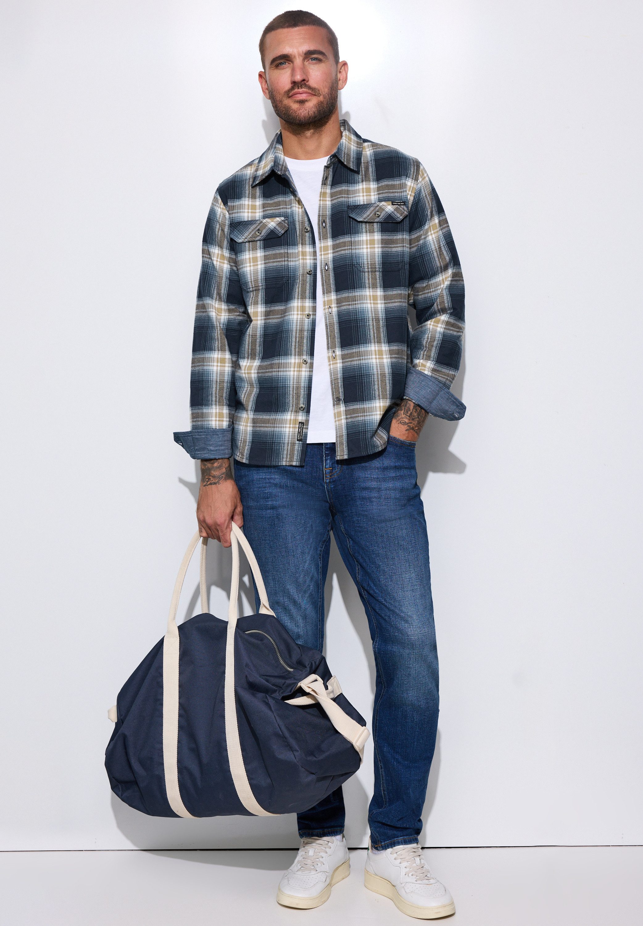 STREET ONE MEN Langarmhemd aus reiner Baumwolle