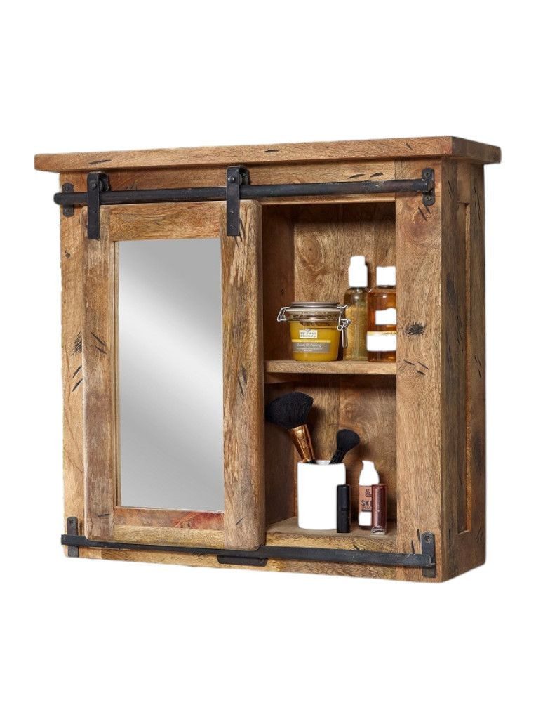 Main Möbel Badezimmerspiegelschrank Spiegelschrank 68x64cm 'Railroad' Mango & Eisen