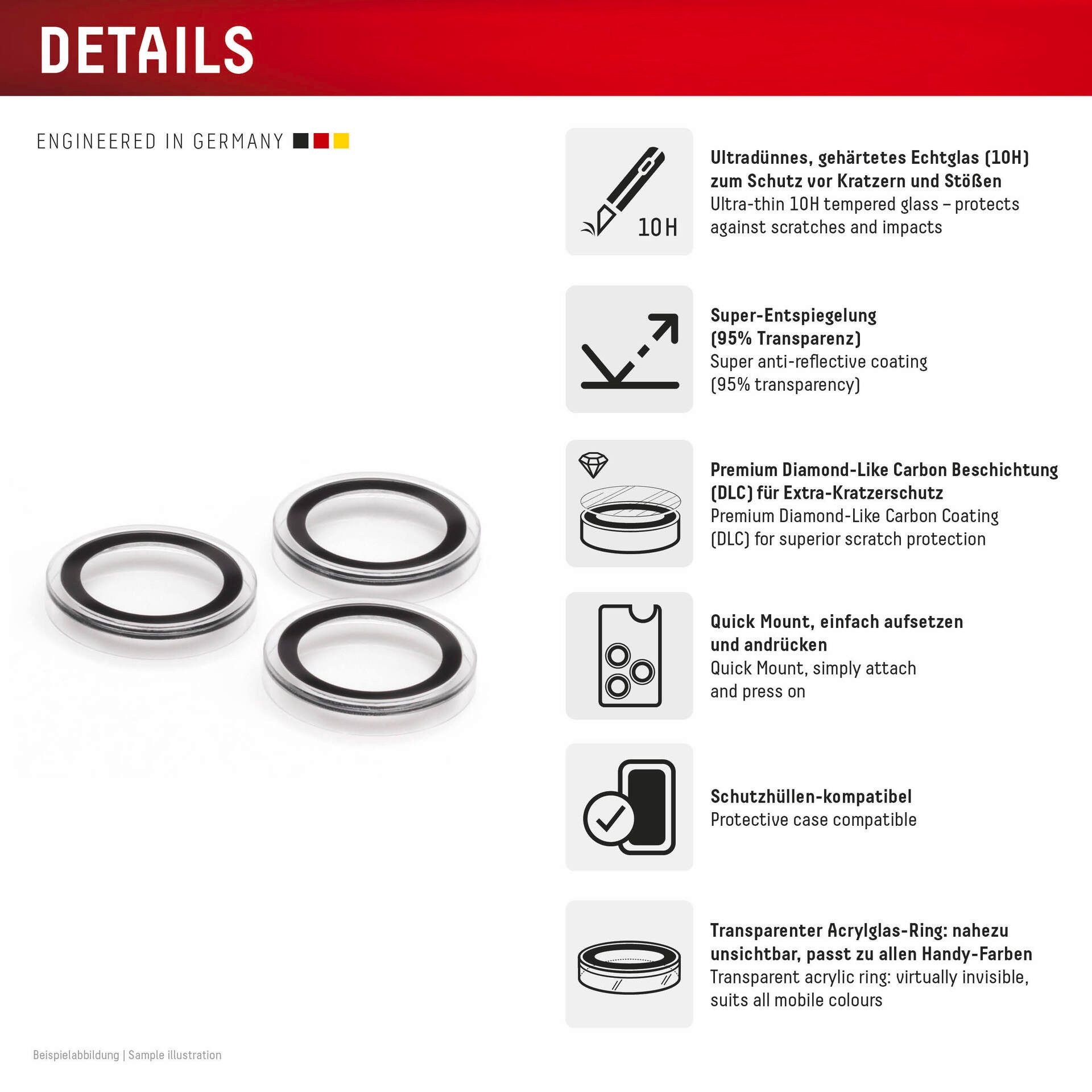 Displex Kameraschutzglas Camera Lens Glass Single Glass Ring Protector für Apple iPhone 17 Pro, Apple iPhone 17 Pro Max, Kameraschutz,Linsenschutz,Objektivschut – Bild 2 von 5