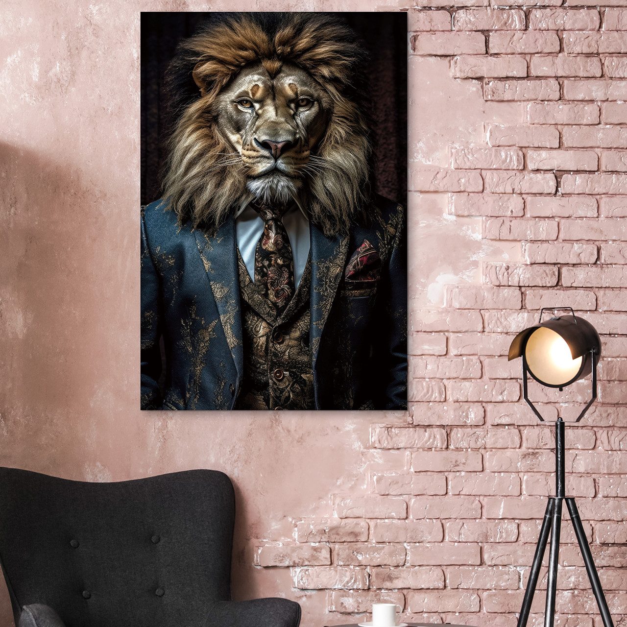 ArtUniverse Glasbild Schicker Löwe 80x120 cm, Löwe günstig online kaufen