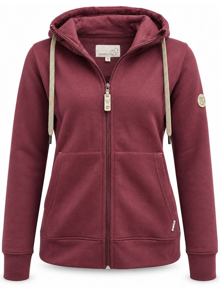 Baumfuchs Kapuzensweatjacke Damen Sweatjacke mit Kapuze - Modische Kapuzenjacke Freizeitjacke Kapuzen-Backprint, Ripp-Bündchen, Eingriffstaschen, Labelprint-Kordeln