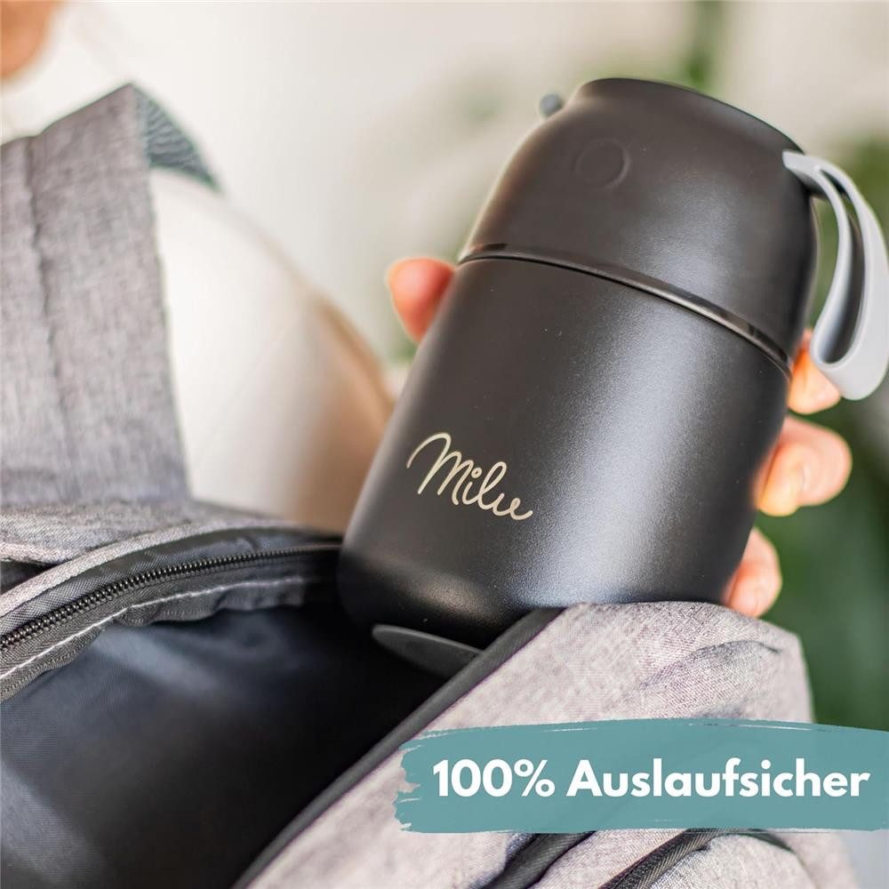 Milu Thermobehälter Edelstahl Thermobehälter Lunchbox 450 ml, Warmhaltebehälter mit Löffel, Thermobecher, auslaufsicher