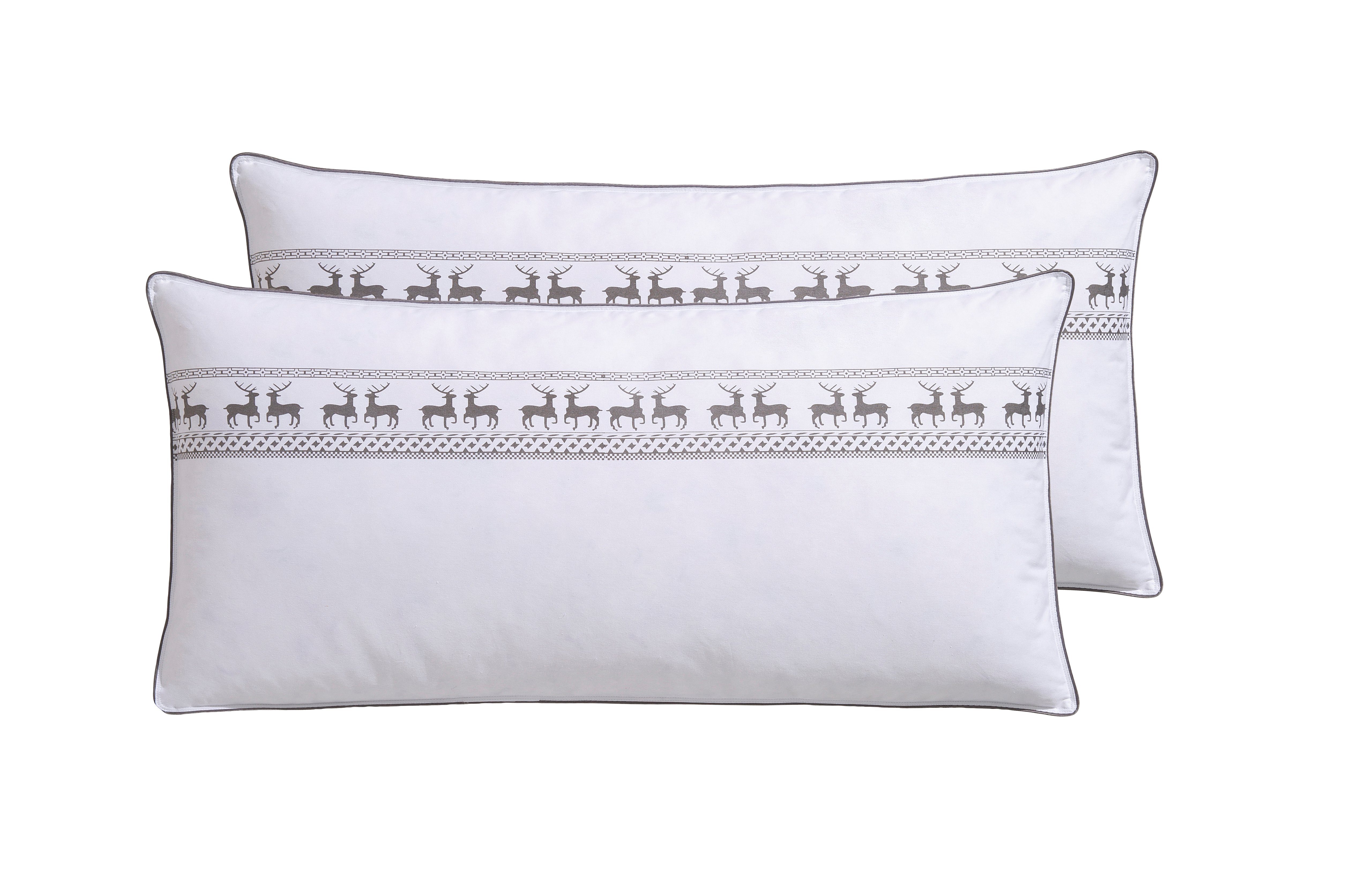 OTTO home Federkopfkissen Forsakar, Kopfkissen in 40x80 cm, 80xc80 cm, 2-tlg., Füllung: 100% Federn, Bezug: Baumwolle, Seitenschläfer, Bauchschläfer, Rückenschläfer, Set, Kissenset, Kissen im Spar-Set, Made in Germany, mit Elch-Aufdruck