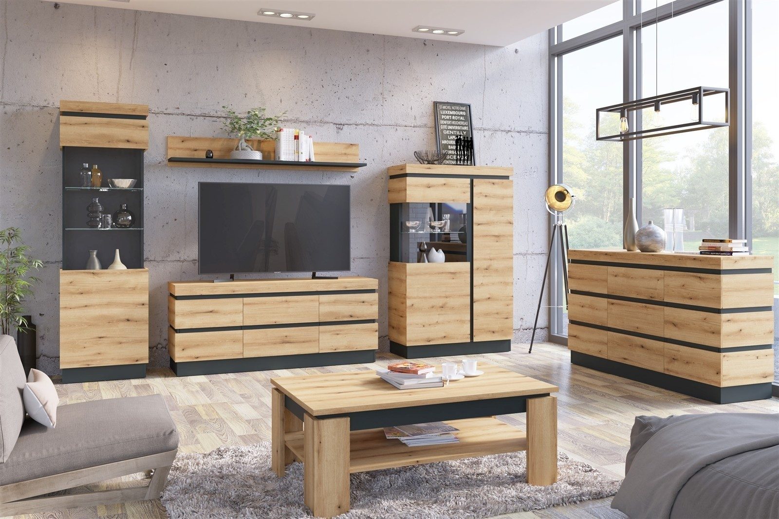 freiraum Lowboard CORTE, in Coast Evoke Eiche Dekor/Kosmos Grau - 160,8x68x45cm (BxHxT)