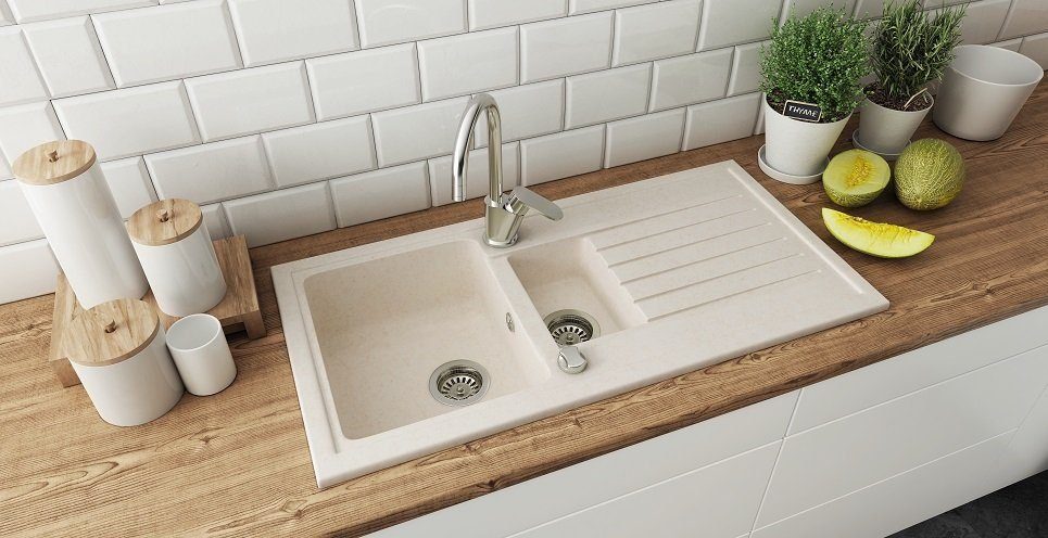 Faizee Möbel Granitspüle Granitspüle 100x50+Spülkorb (Armatur wählbar)Spülbecken Einbauspüle
