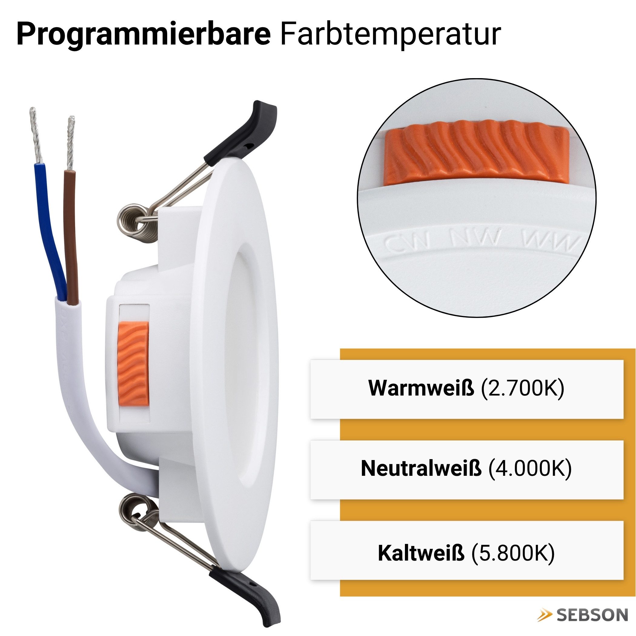 SEBSON LED Einbaustrahler Einbauleuchten 6er Set, Ø79x23mm Decken Strahler flach rund 4W 380lm, Einstellbar, Einstellbar: warmweiß, neutralweiß, kaltweiß; Einbauloch Ø65-70mm