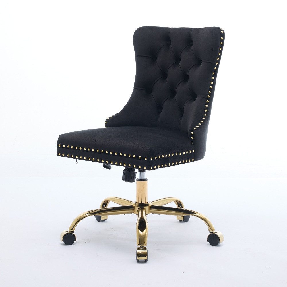 BBWL Polsterstuhl Bürostuhl Samt gepolstert ergonomisch drehbar höhenverstellbar, mit goldenem Metallgestell luxuriös stabil komfortabel – Bild 3 von 5