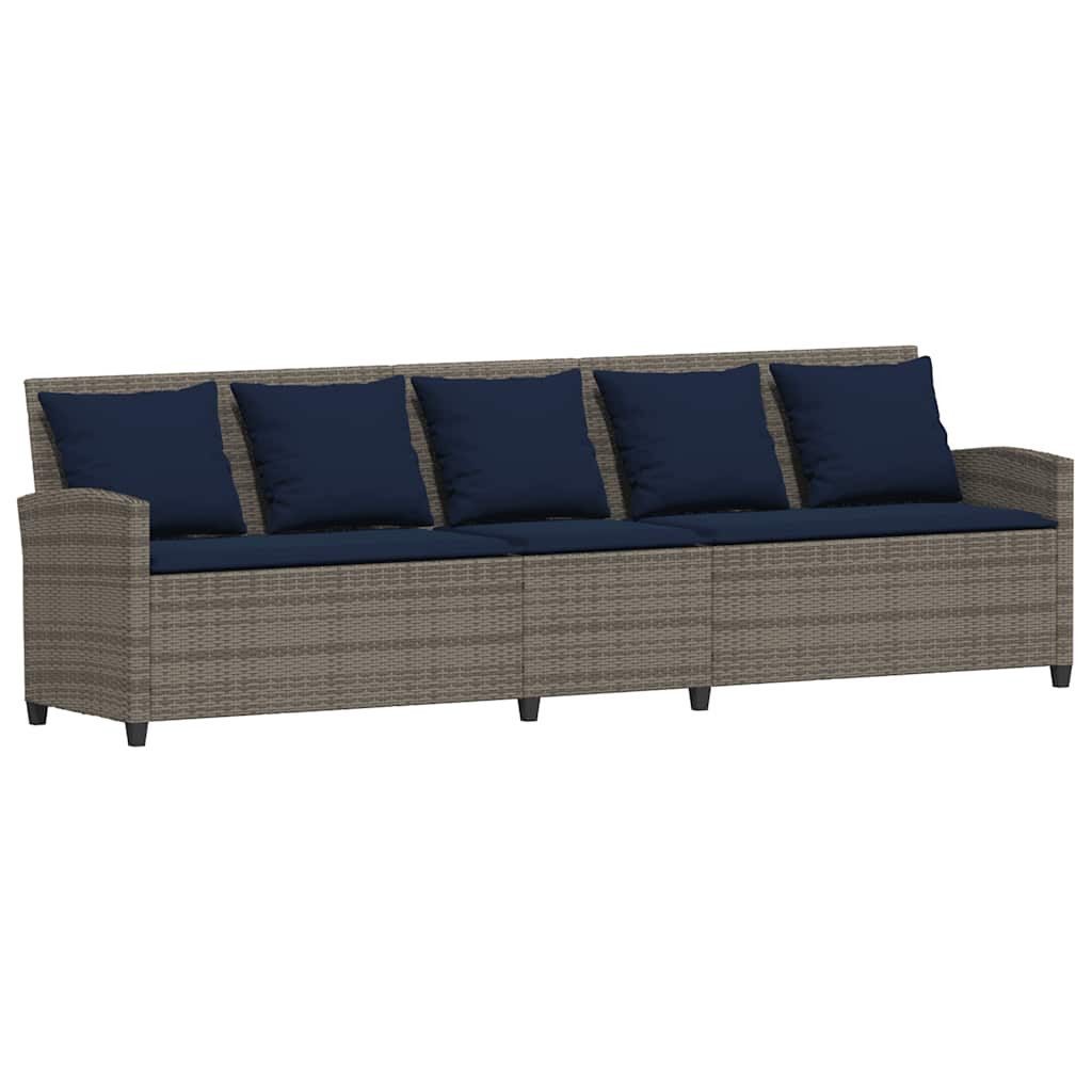 vidaXL Gartenlounge-Set Gartensofa 5-Sitzer mit Kissen Grau Poly Rattan, (5-tlg)