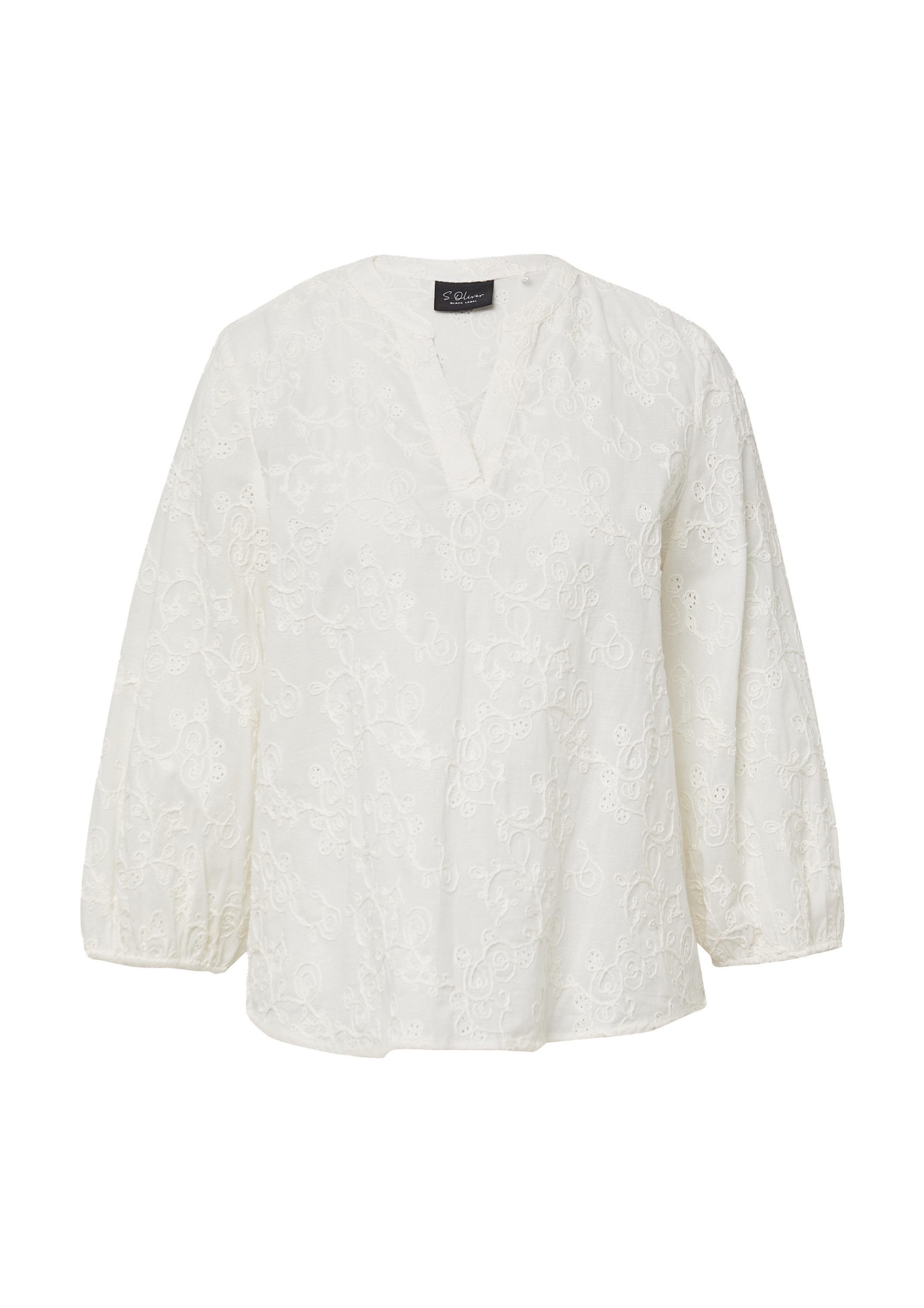 s.Oliver Kurzarmbluse Bluse Baumwollbluse mit Stickereien und 3/4-Ärmeln günstig online kaufen