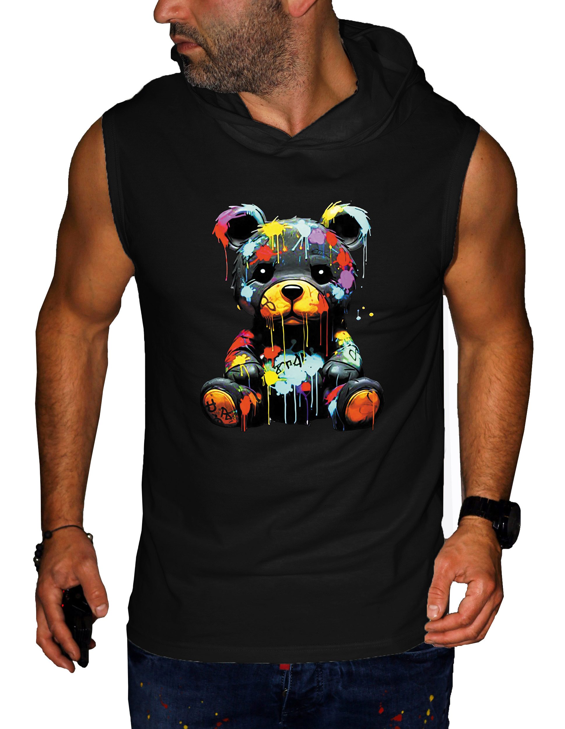 RMK Tanktop Ärmellos Shirt Herren Muskelshirt Gym Bär Teddybär aus 100% Baumwolle