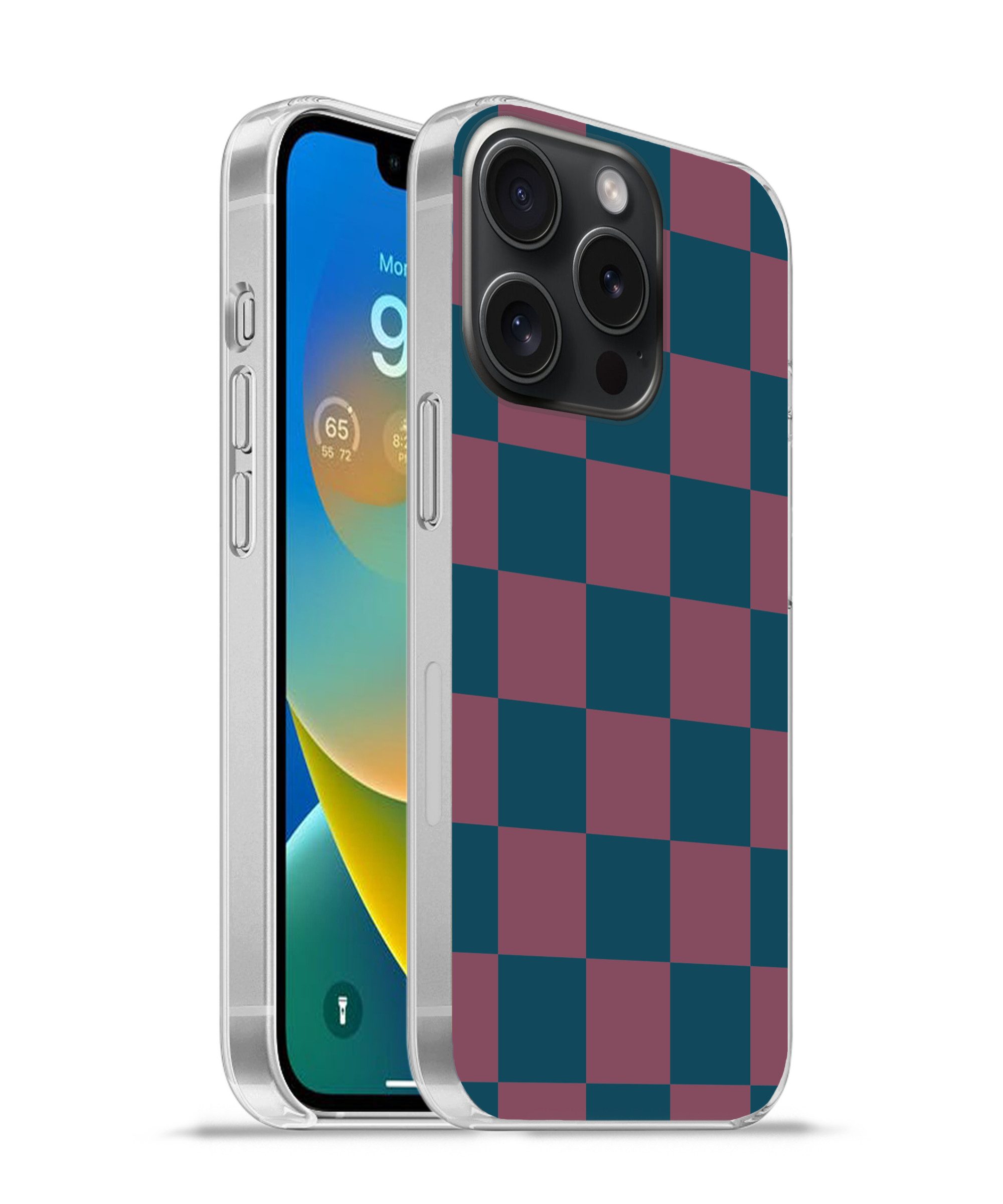 MuchoWow Handyhülle für Apple iPhone 15 Pro Schachbrett Druck - Blau - Rot - Würfel, Smartphone-Bumper, Print, Handy Schutzhülle Dünn