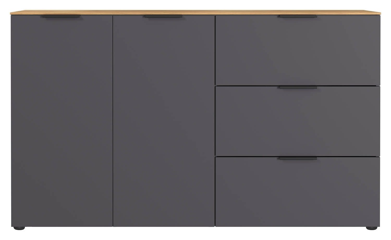 GERMANIA Sideboard CALIFORNIA, Graphit Dekor, Navarra Eiche Dekor, 2 Türen, 3 Schubladen, B 151 x H 98 x T 40 cm