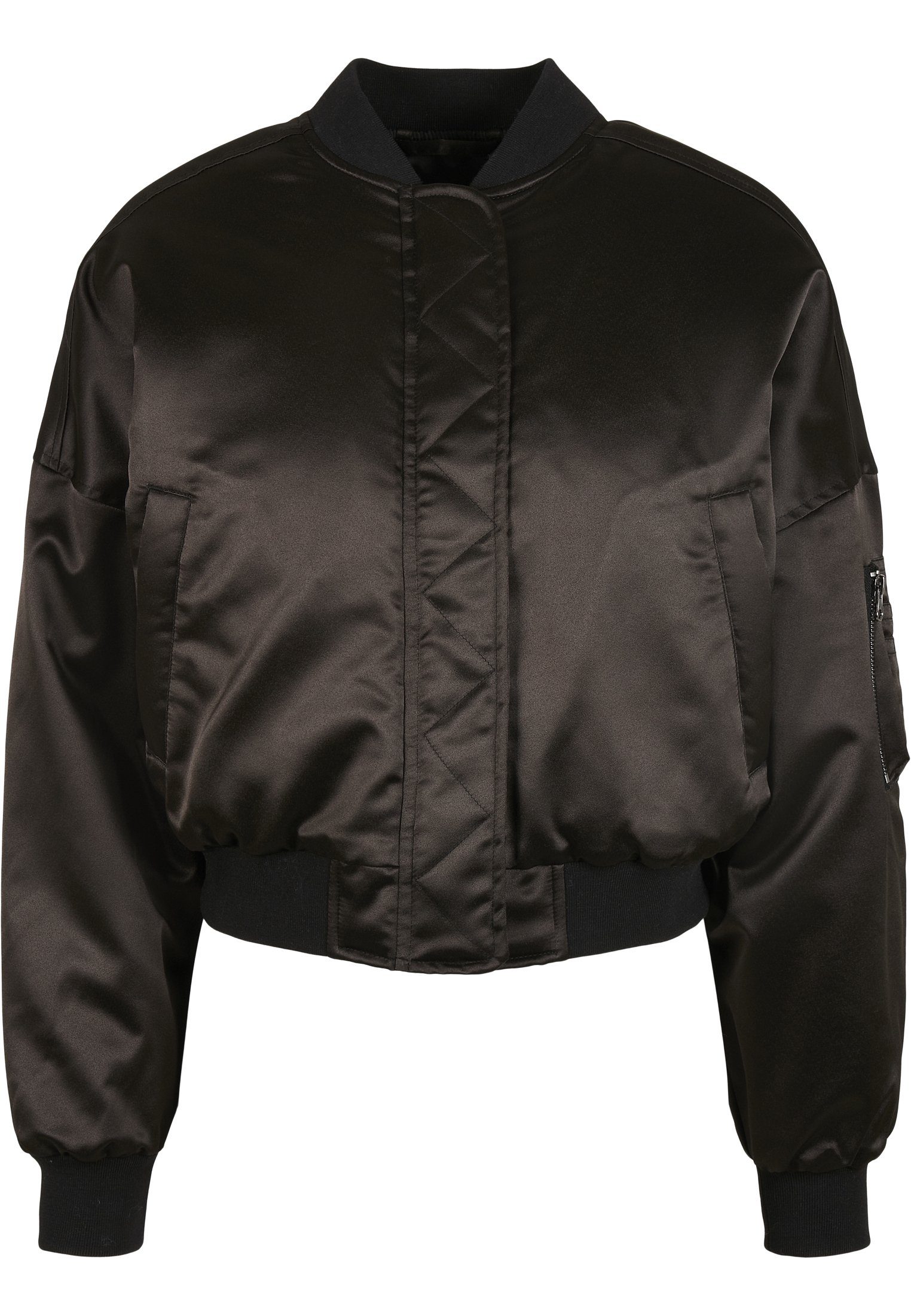 Bomber URBAN CLASSICS Damen Bomberjacke Short (1-St) Ladies black Oversized Satin Jacket