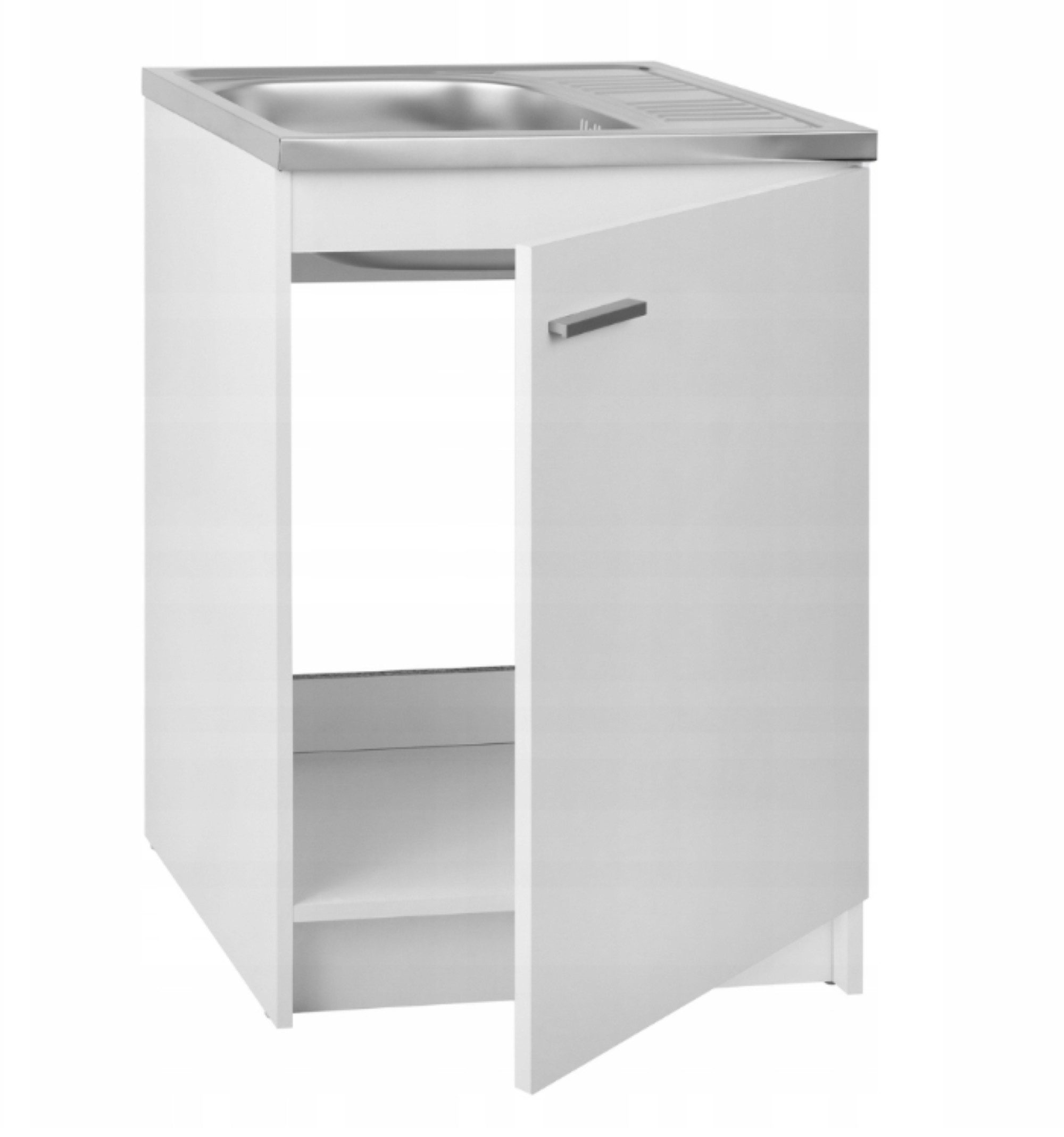 STAMAR Spülenschrank Komplettset Slim 60cm Weiß Spüle Edelstahl Armatur Deante Schwarz Unterschrank stehend 1 Tür 60x50cm Flexarmatur elastisch Siphon Set