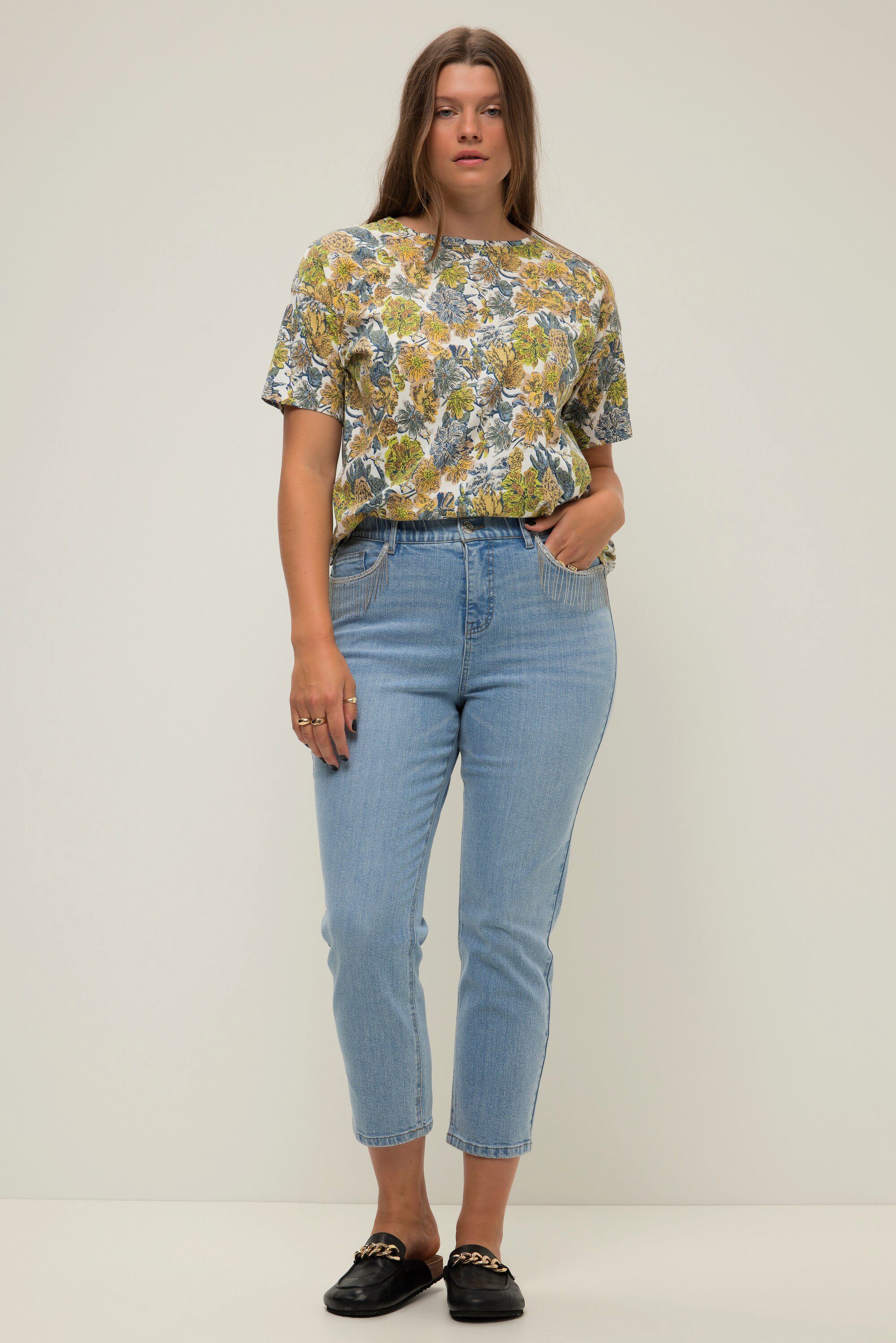 Studio Untold Funktionshose Mom-Jeans Wide Legs 5-Pocket mit Kettenbändern