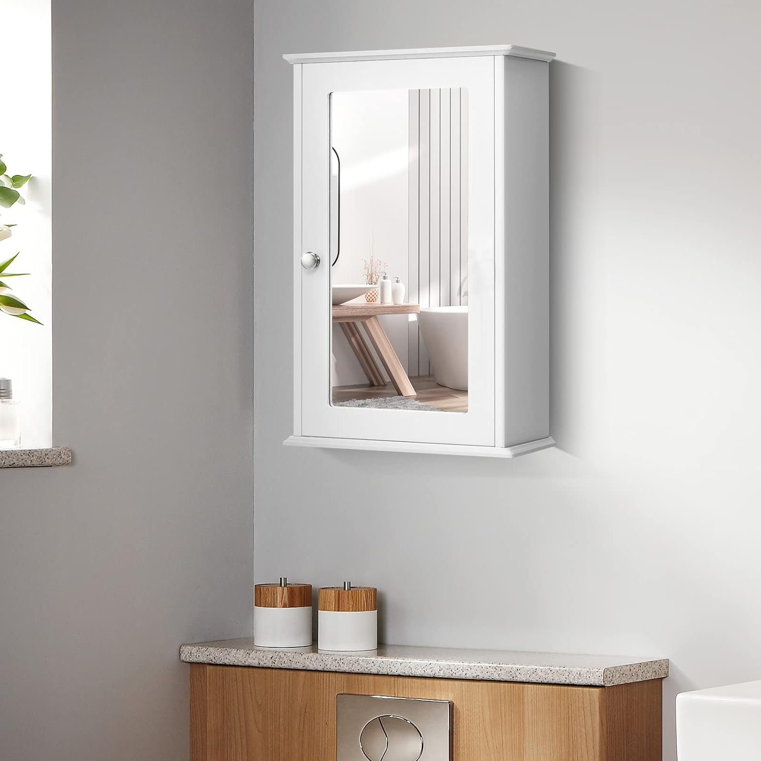 KOMFOTTEU Spiegelschrank mit Verstellbarer Ablage x x 15 34 Weiß cm 53