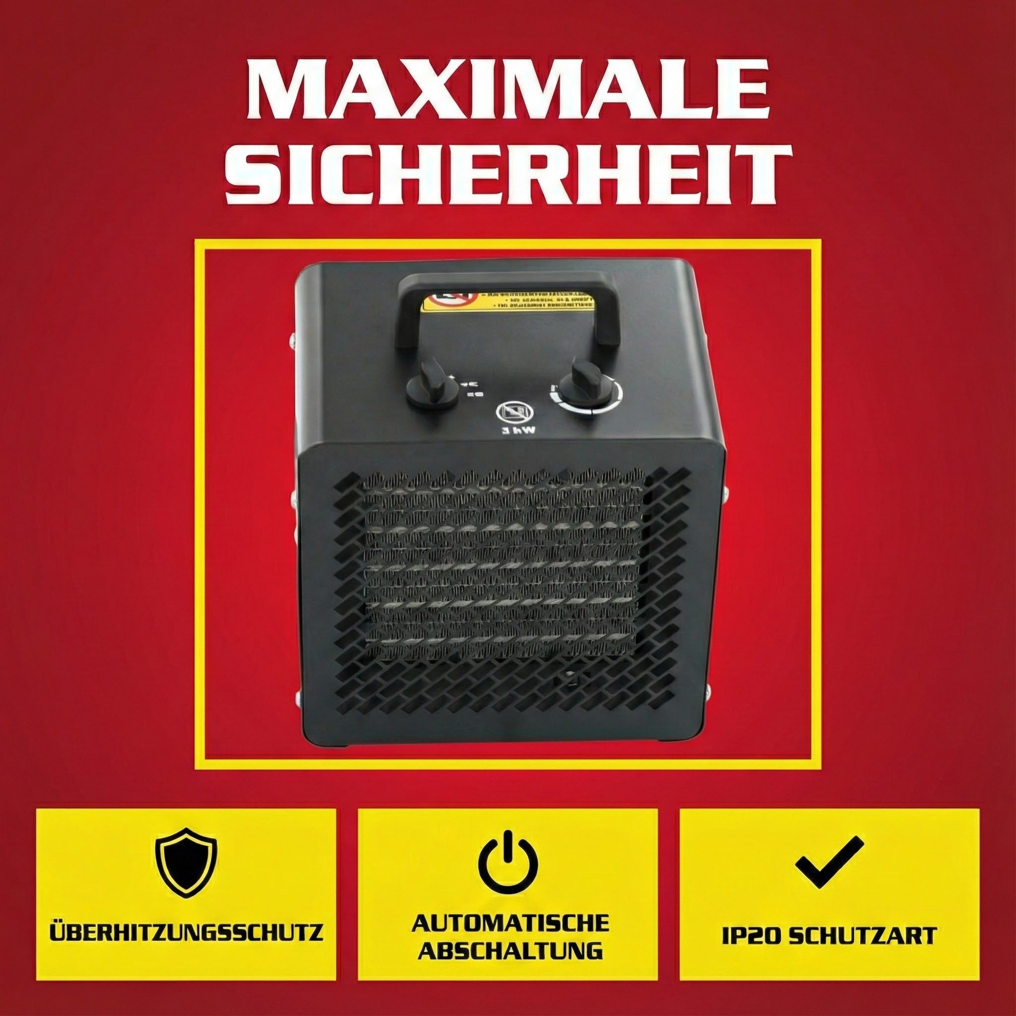 Hecht Keramikheizlüfter Elektro 2in1 Ventilator 3545, bis 60m², 3 Heizstufen, Thermostat, 3000 W, Tragegriff, PTC, 1,8 kg, Heizer Elektrische Heizung, Stufenlos – Bild 5 von 5