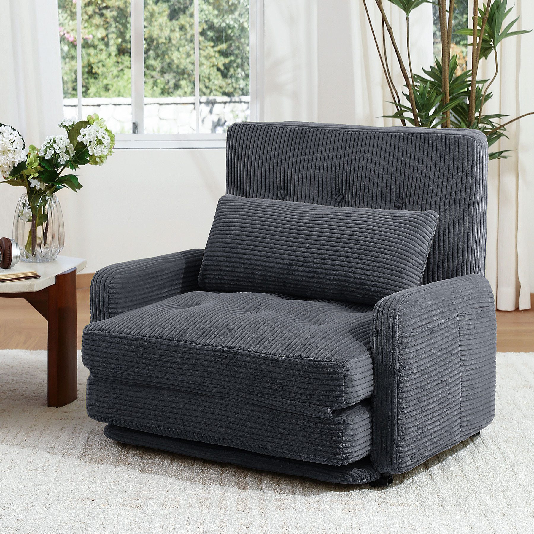 HomeMiYN Ohrensessel Sesselbett für eine Person – mit inkludiertem Komfortkissen