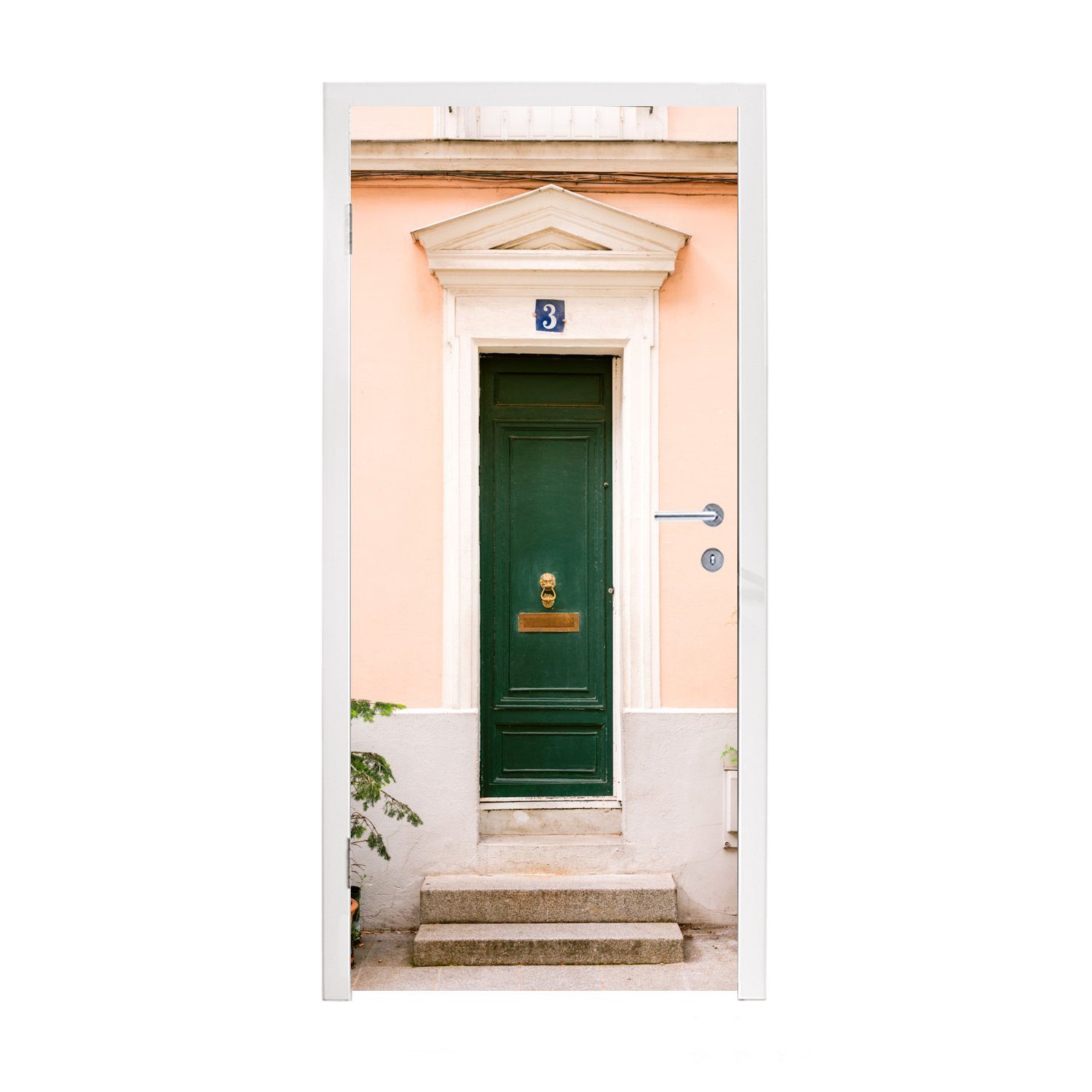 MuchoWow Türtapete Paris - Grün - Tür - Pastell - Architektur, Matt, bedruckt, (1 St), Fototapete für Tür, Türaufkleber, 75x205 cm
