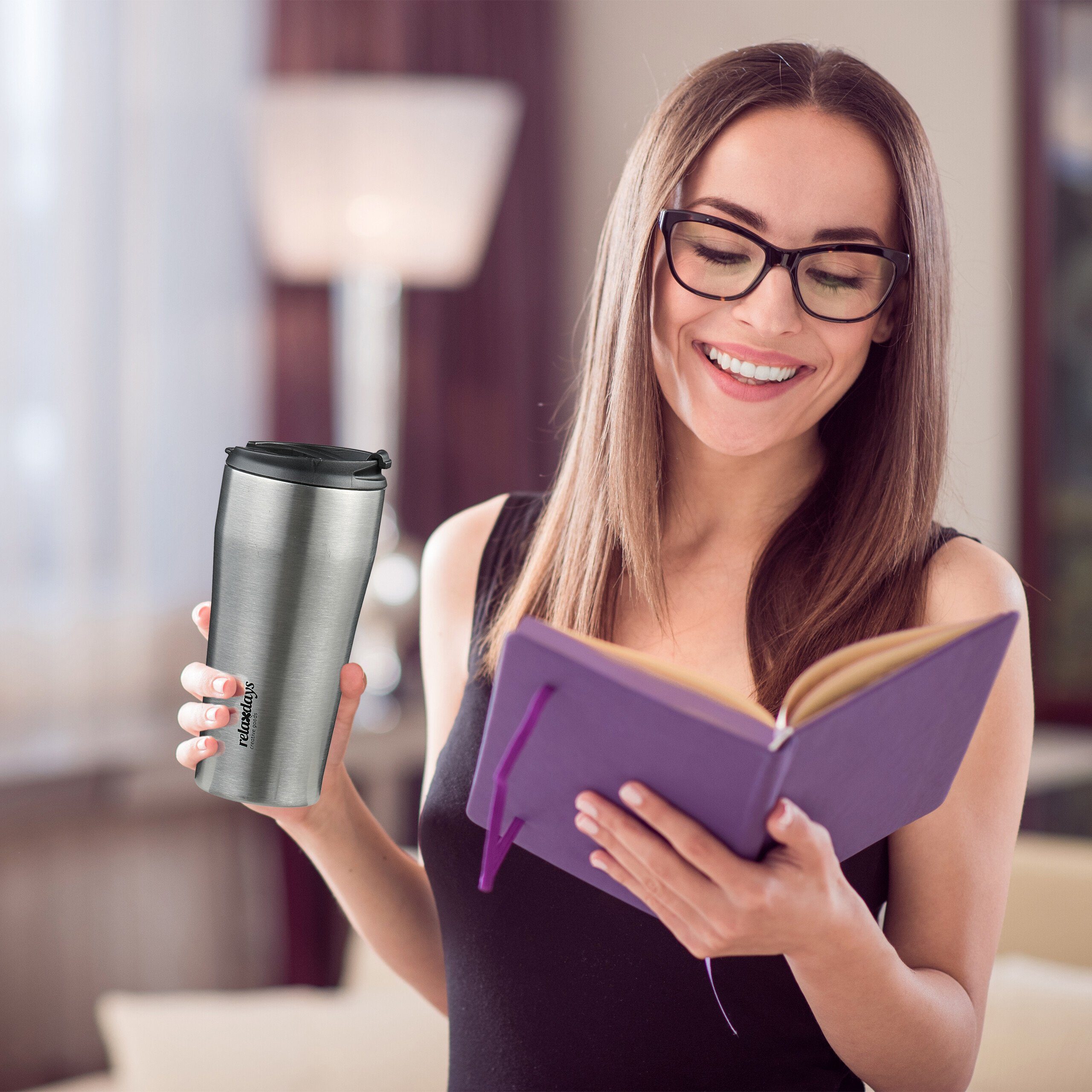 relaxdays Thermobecher Edelstahl 400ml, Edelstahl