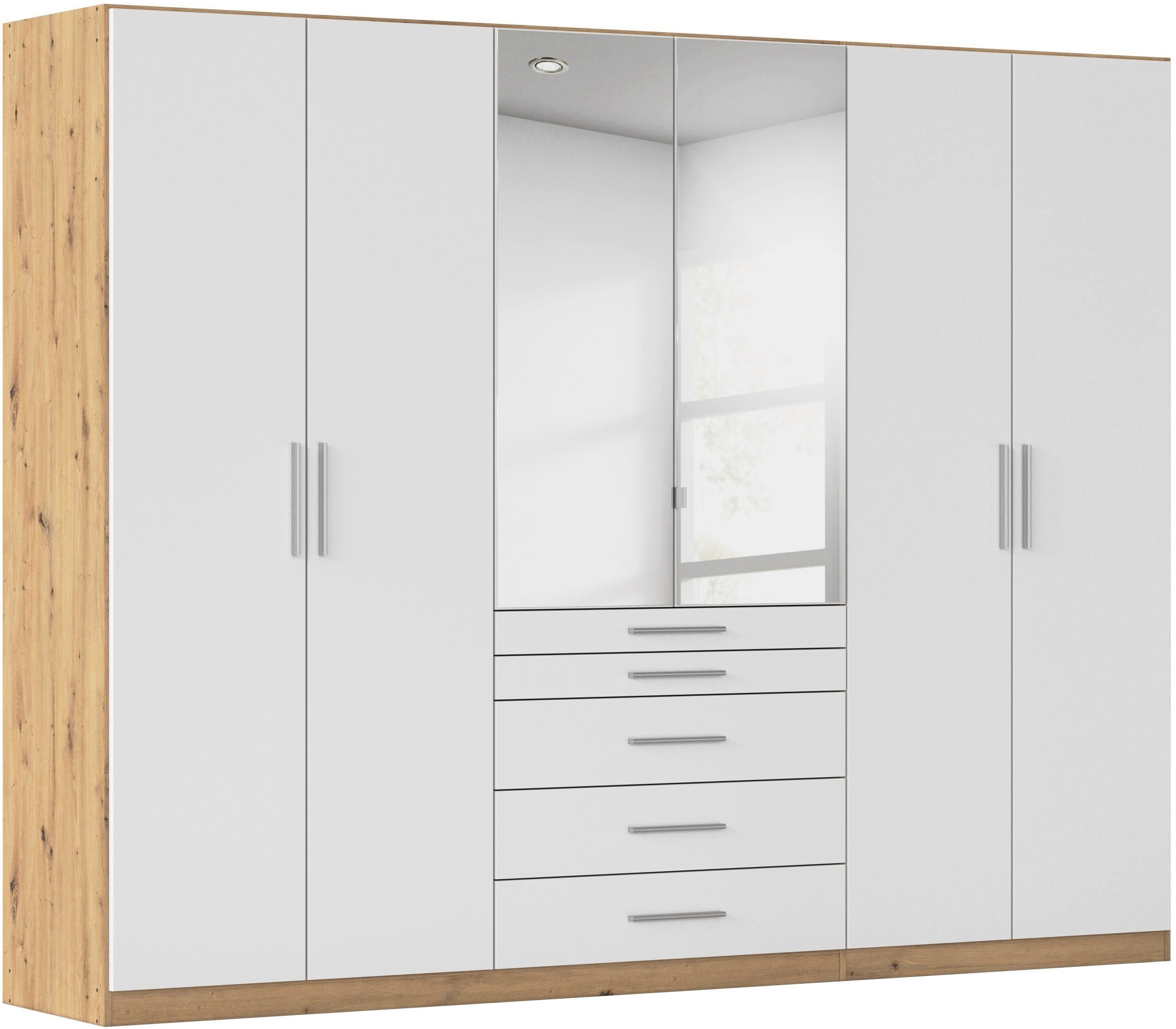 rauch Kleiderschrank Schrank Drehtürenschrank Ankleide Garderobe Schlafzimmer WEINGARTEN (Breiten: 181/225/270 cm, Höhe 210 cm) mit Spiegel, oberste Schublade mit Einteilung MADE IN GERMANY