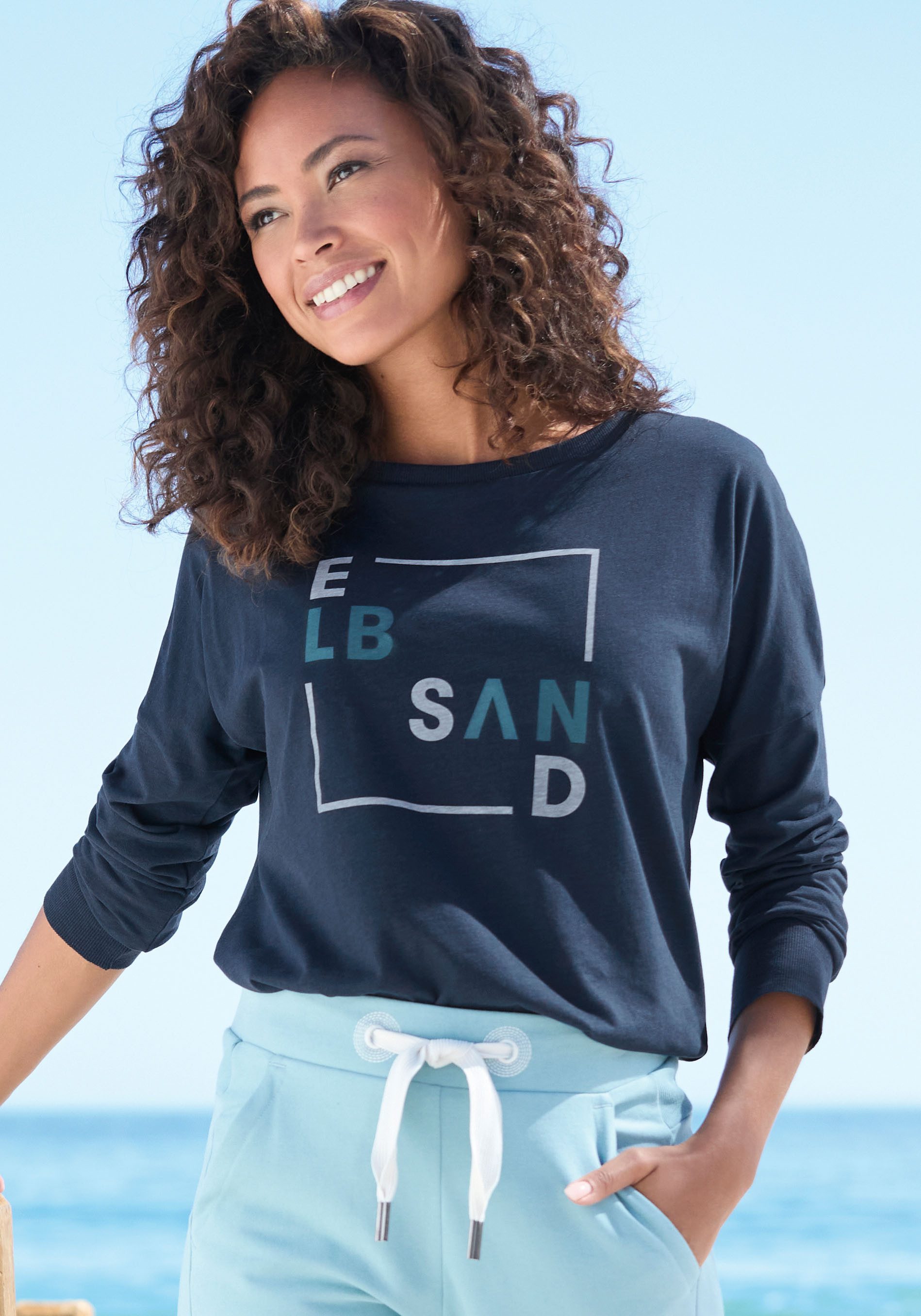 Elbsand Langarmshirt mit Frontdruck, Longsleeve, lockerer günstig online kaufen