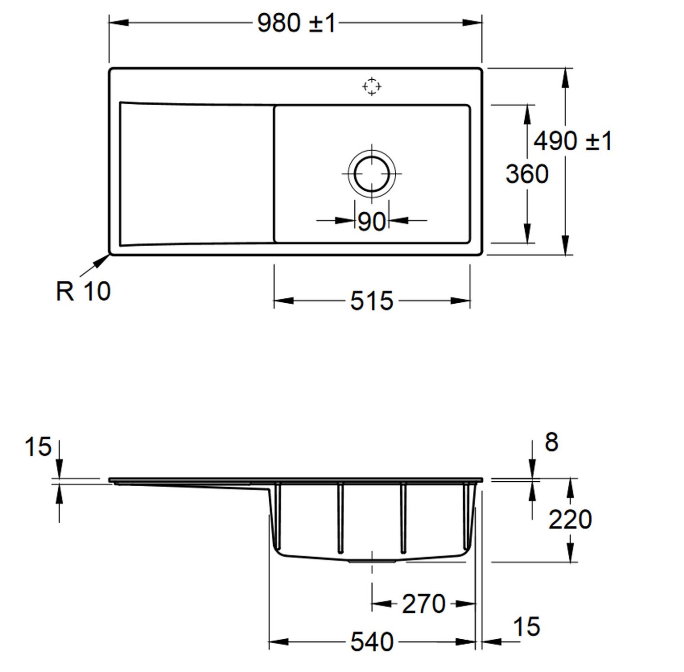 Thumbnail - Villeroy & Boch Küchenspüle 3361 1F i4, Rechteckig, 98/22 cm, Subway Serie, Becken links und rechts möglich