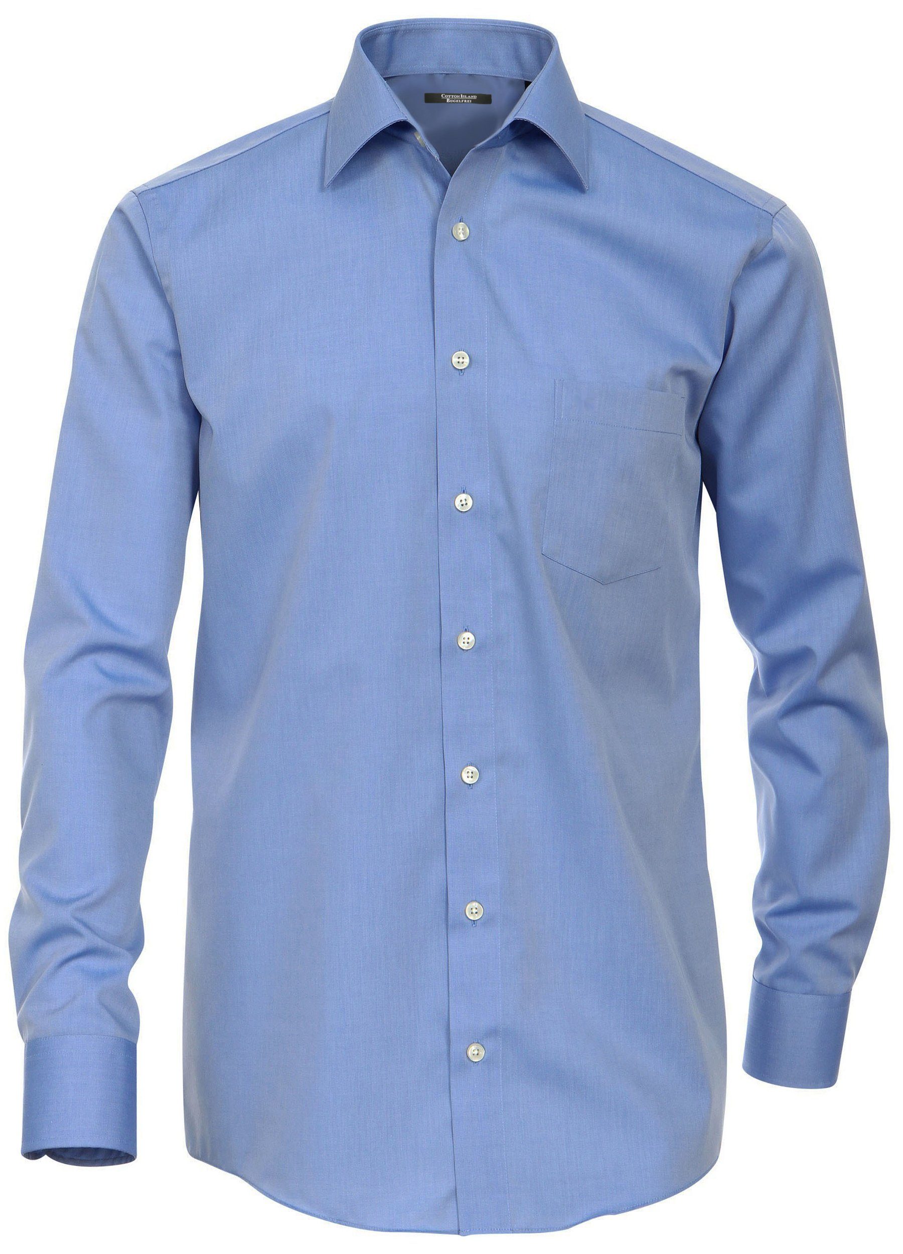 Cotton Island Langarmhemd Herren Langarm Hemd Businesshemd comfort fit Kentkragen uni, blau HL18