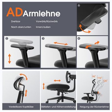 NEWTRAL Drehstuhl Ergonomischer Bürostuhl, adaptive Lendenwirbelstütze, 96°-126° Neigung, 4D-Armlehnen, verstellbare Kopfstütze und Sitztiefe