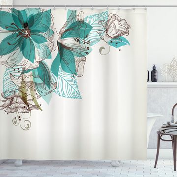 Abakuhaus Duschvorhang Moderner Digitaldruck mit 12 Haken auf Stoff Wasser Resistent Breite 175 cm, Höhe 180 cm, Retro Blumen-Knospen Blatt