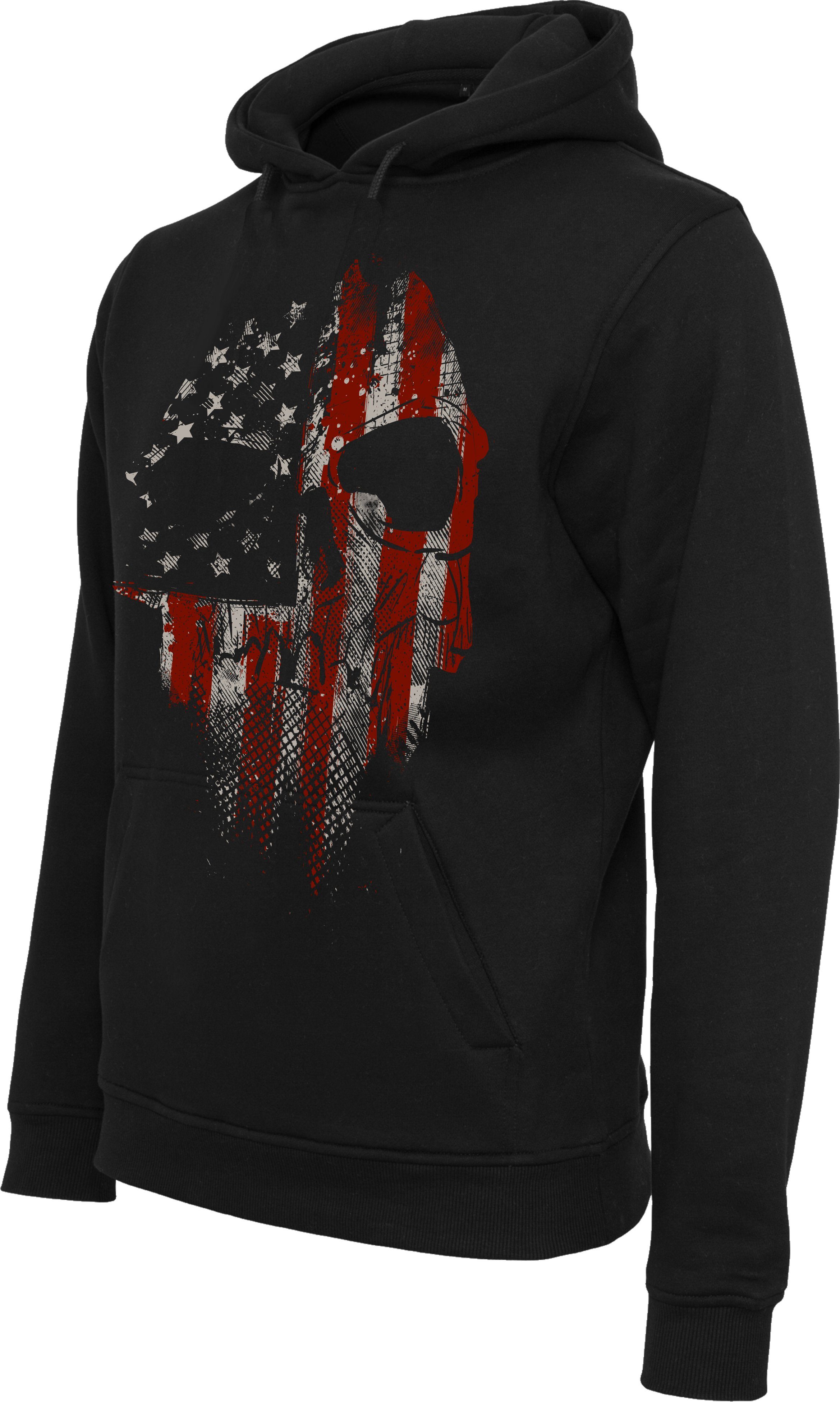 Baddery Kapuzenpullover Totenkopf Hoodie: "American Skull" - Horror Skull Halloween, hochwertiger Siebdruck, auch Übergrößen