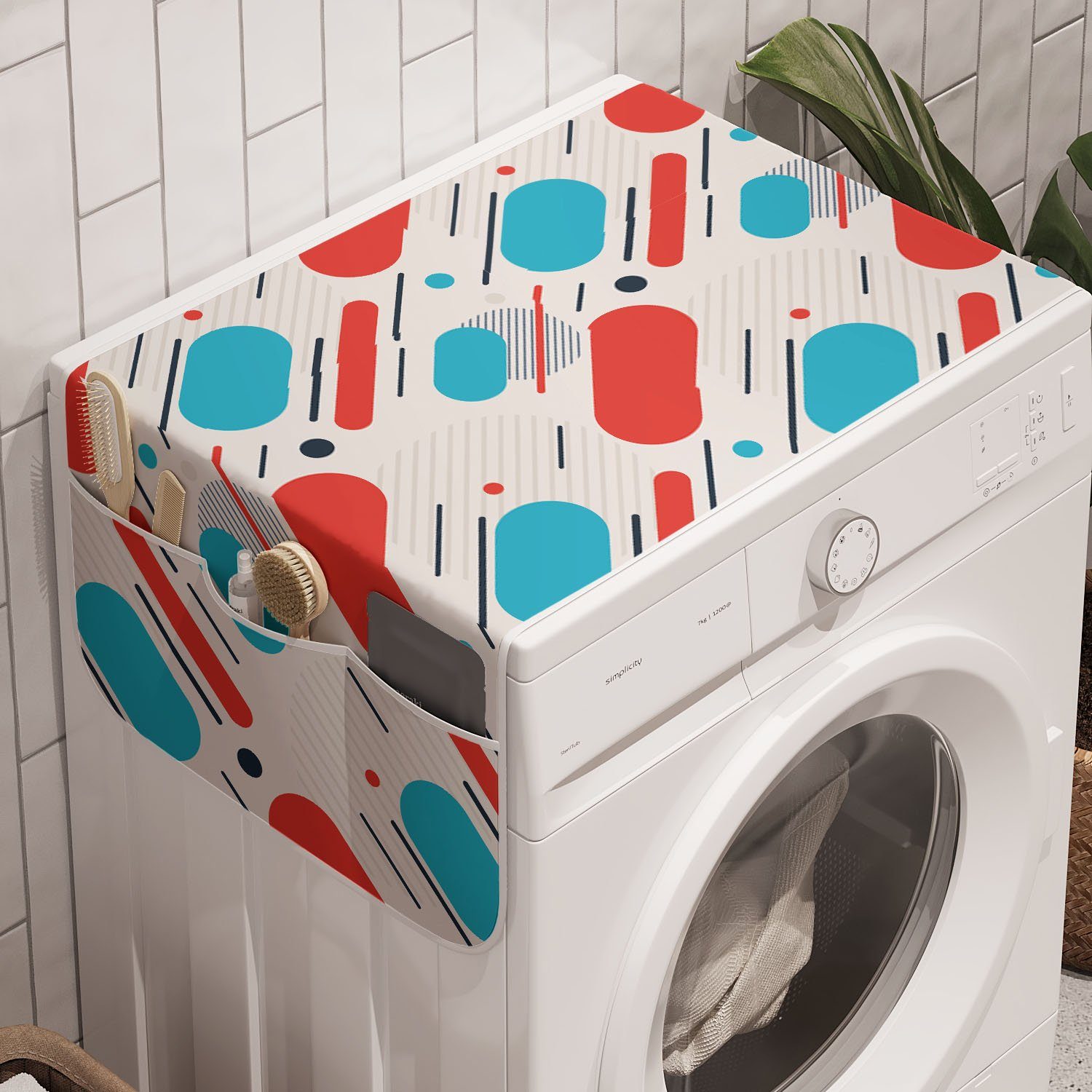 Abakuhaus Badorganizer Anti-Rutsch-Stoffabdeckung für Waschmaschine und Trockner, Geometrisch Linien und Streifen