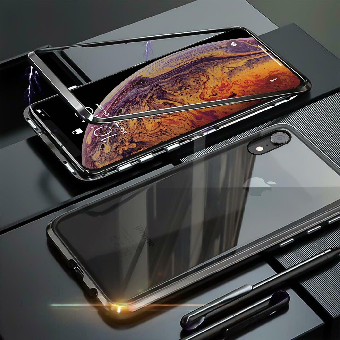 CoolGadget Handyhülle »Metall Magnet Handy Case für Apple iPhone XR« 6,1  Zoll, Hülle Outdoor Schutz Cover Rückseite Glas für iPhone XR