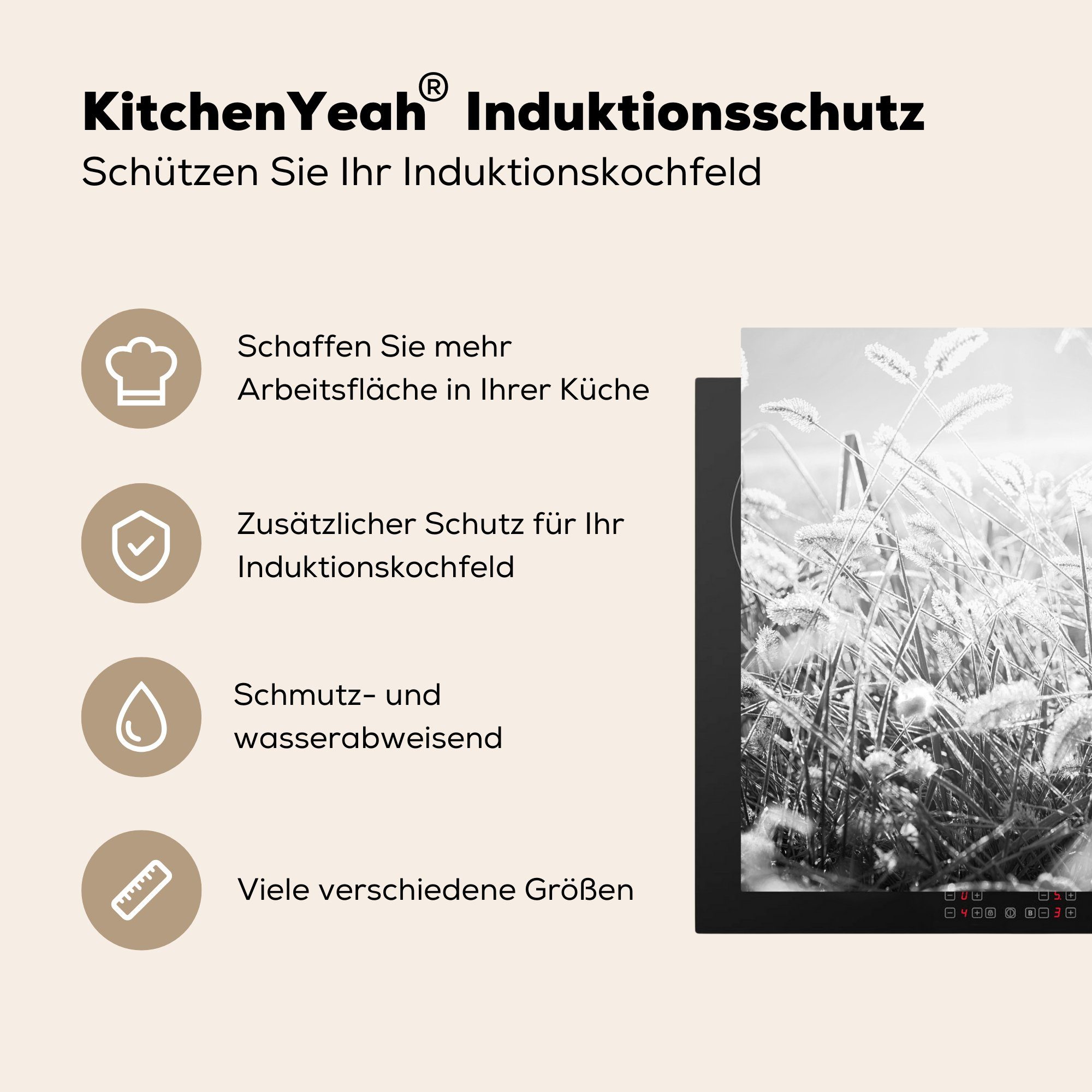 Schwarz (1 Eis, Winter für tlg), MuchoWow Arbeitsplatte Herdblende-/Abdeckplatte Ceranfeldabdeckung, Weiß küche - cm, Vinyl, 78x78 - -