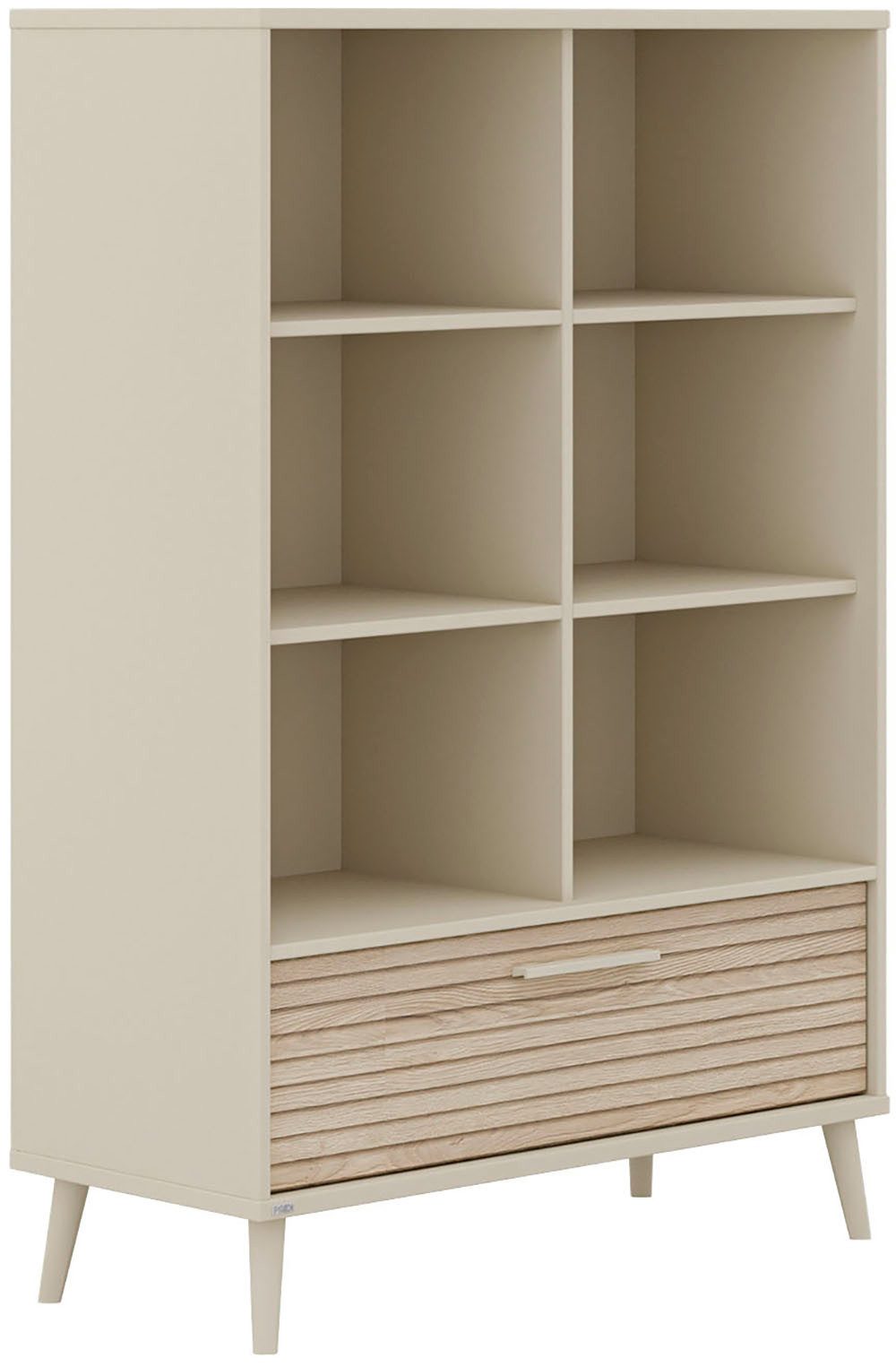 PAIDI Standregal EEFJE in Beige, 6 offene Fächer und Schublade mit Soft-Close, modernes und langlebiges Regal aus Holz, geprüfte Qualität