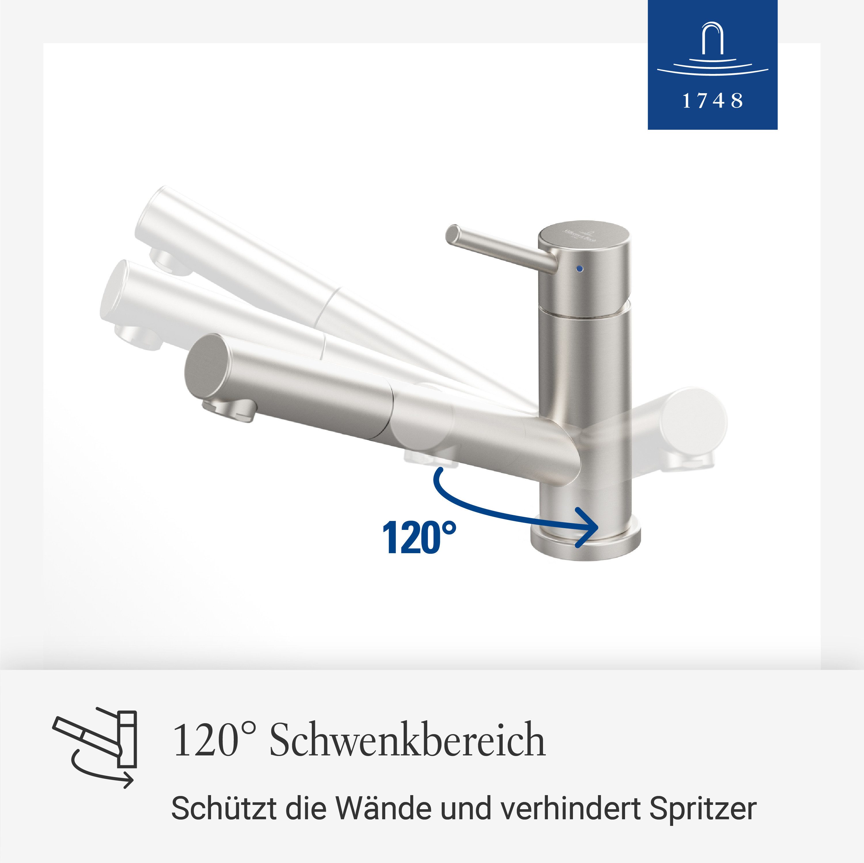 Villeroy & Boch Küchenarmatur Como Shower Window ausziehbare Handbrause, 120° Schwenkbereich, Edelstahl massiv