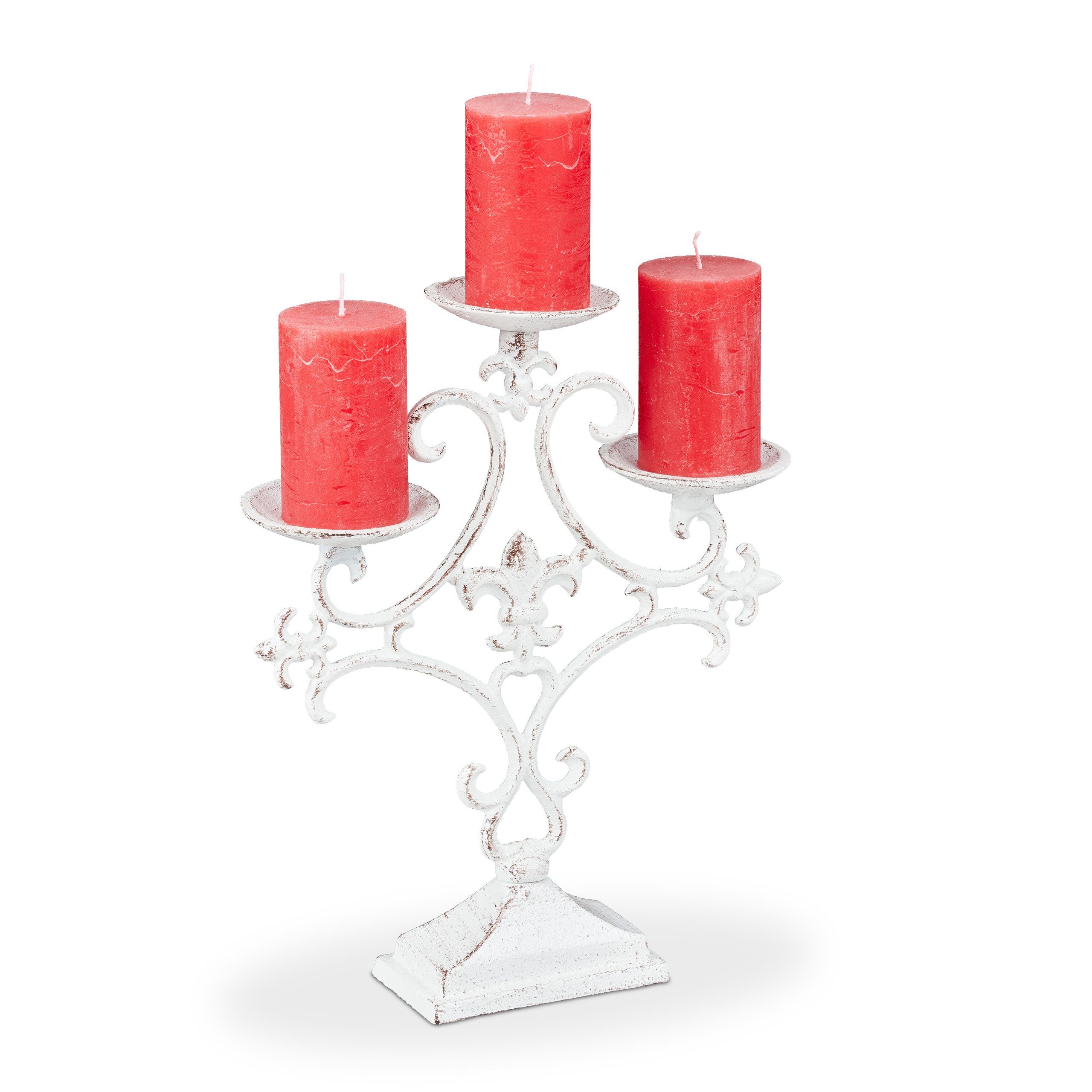 relaxdays Kerzenständer 1 x Kerzenständer dreiarmig weiß