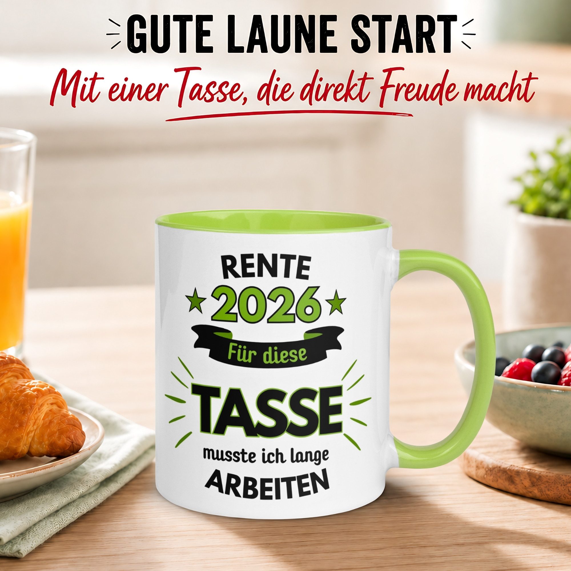 Momentals Tasse Rente – „Für die Tasse musste ich lange arbeiten“ – Geschenk zur Rente, Gratis Versand · Links-&Rechtshänder · Spülmaschinenfest