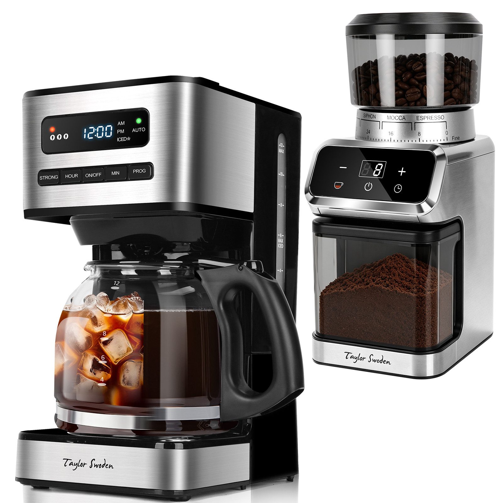 Taylor Swoden Filterkaffeemaschine Eiskaffee-Modus Kaffeemaschine, 1.8l Kaffeekanne, Wiederverwendbarem Filter, 1,8L, 24H Timer, Eiskaffee-Modus, 3 Stärkeauswahl Kaffeemaschine
