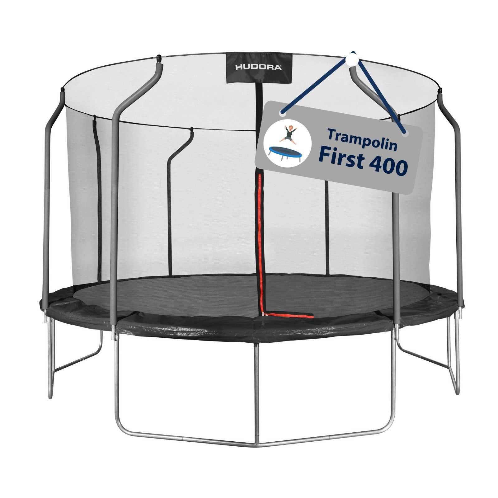 Hudora Gartentrampolin Firstfür Kinder/Jugendliche & Erwachsene, Ø 400 cm, mit Sicherheitsnetz, TÜV-GS geprüft, extra breite Randabdeckung